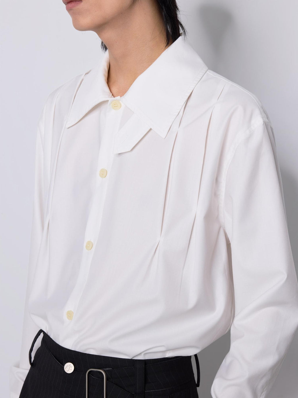 4JUNKS Recycled Polyester Pleated Relaxed Fit Unisex Long Sleeve Button Shirts