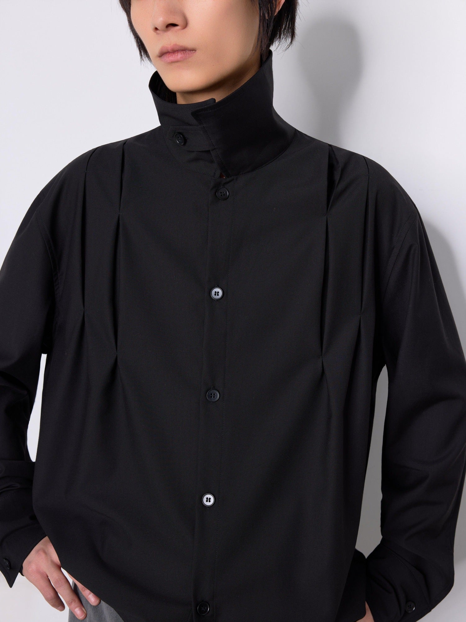 4JUNKS Recycled Polyester Pleated Relaxed Fit Unisex Long Sleeve Button Shirts
