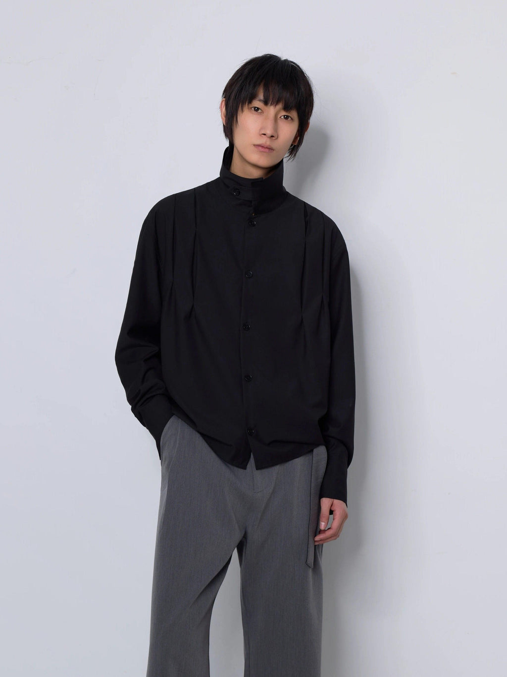 4JUNKS Recycled Polyester Pleated Relaxed Fit Unisex Long Sleeve Button Shirts