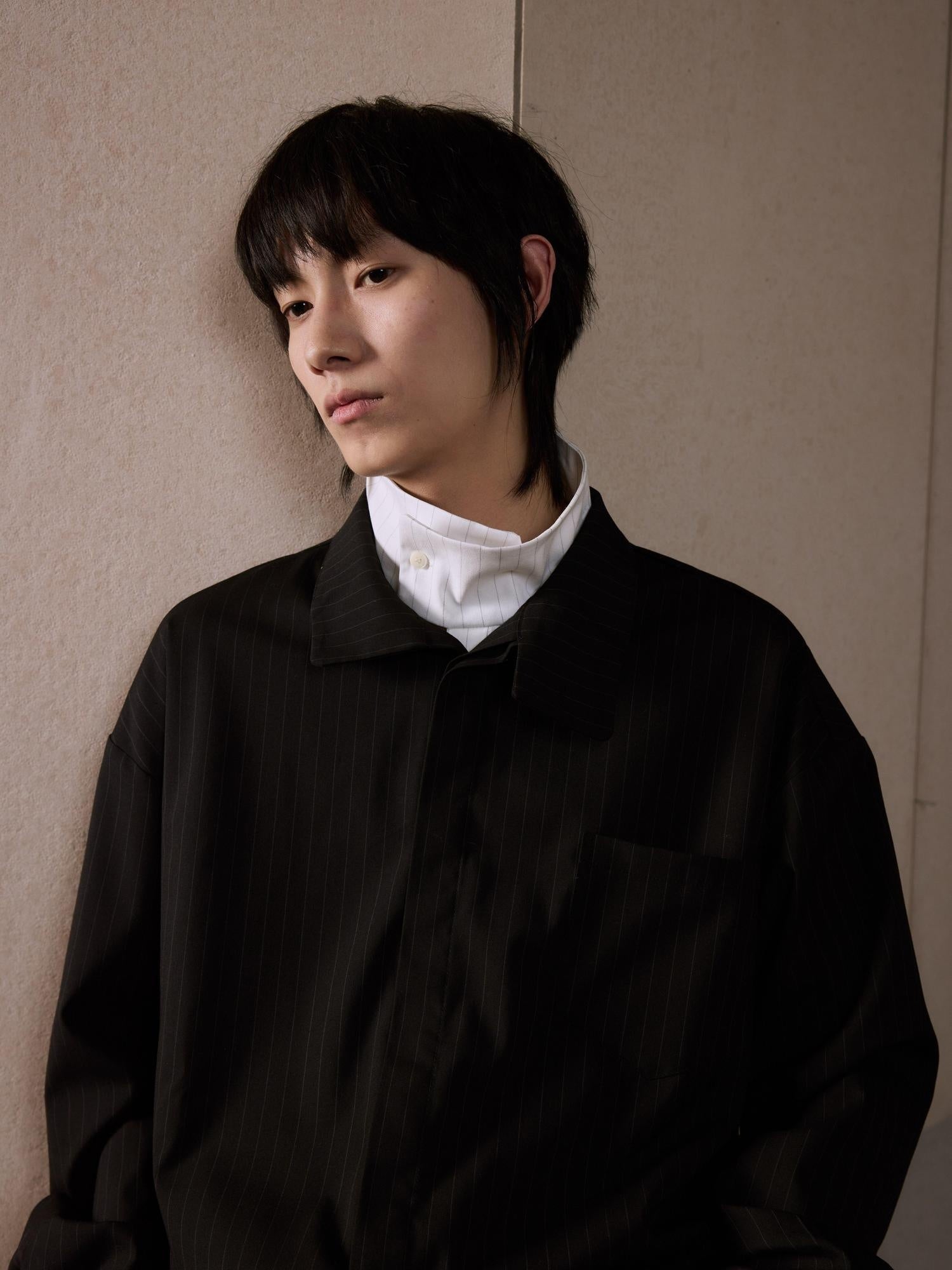 4JUNKS Relaxed Striped Button Front Collared Unisex Cleanfit Polyester Cropped Jackets