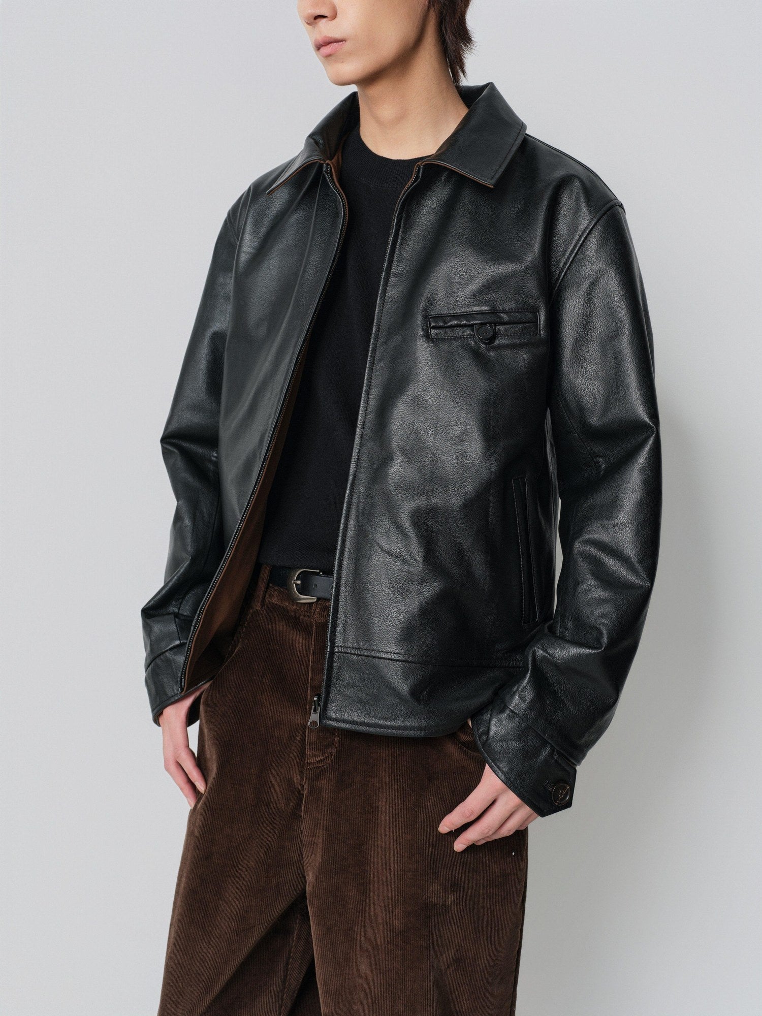 4JUNKS Reversible Cowhide Suede Slim Fit Cropped Zip Unisex Black Leather Jackets