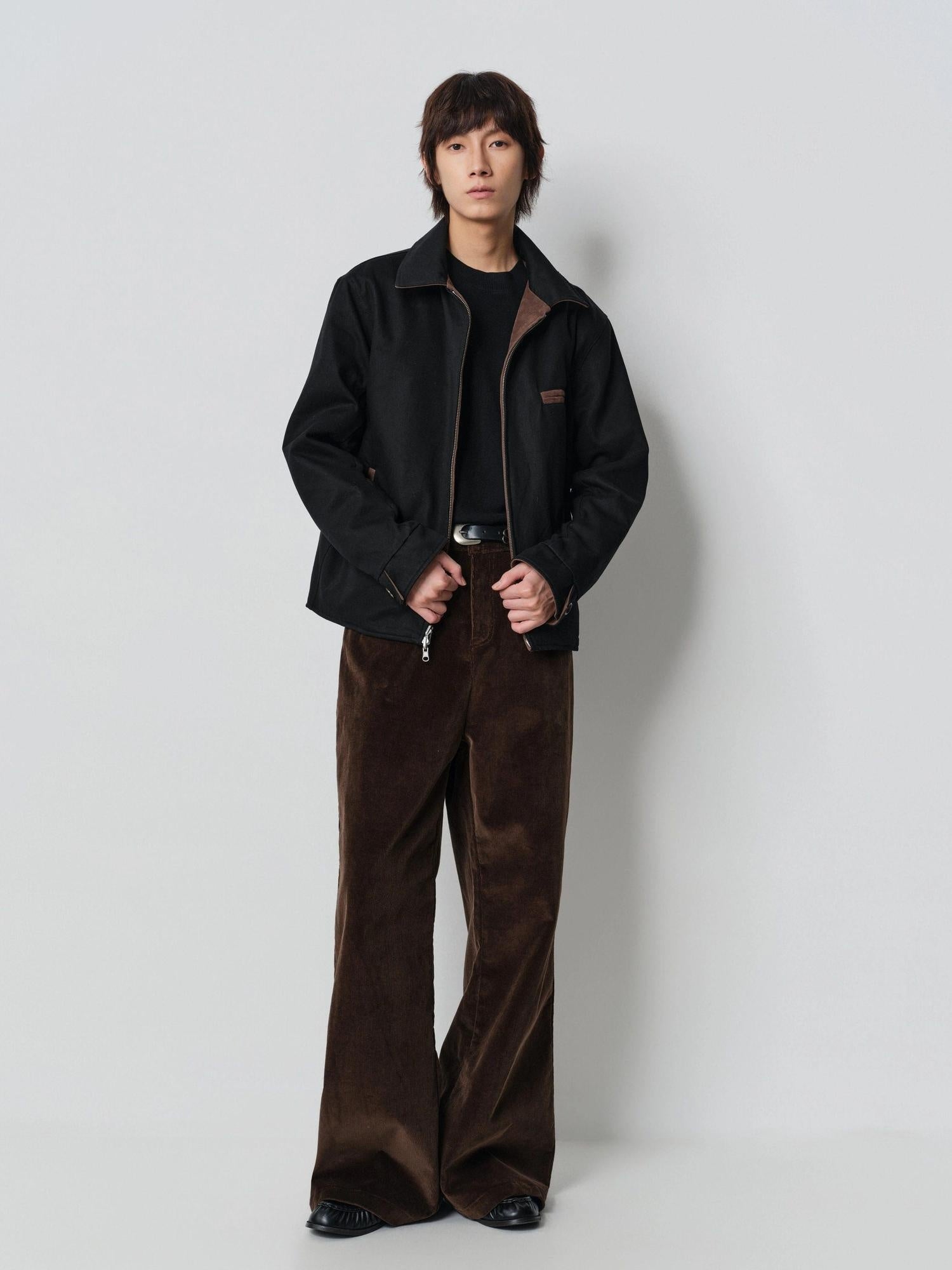 4JUNKS Reversible Suede Wide Fit Barn Style Unisex Brown Zip Short Leather Jackets
