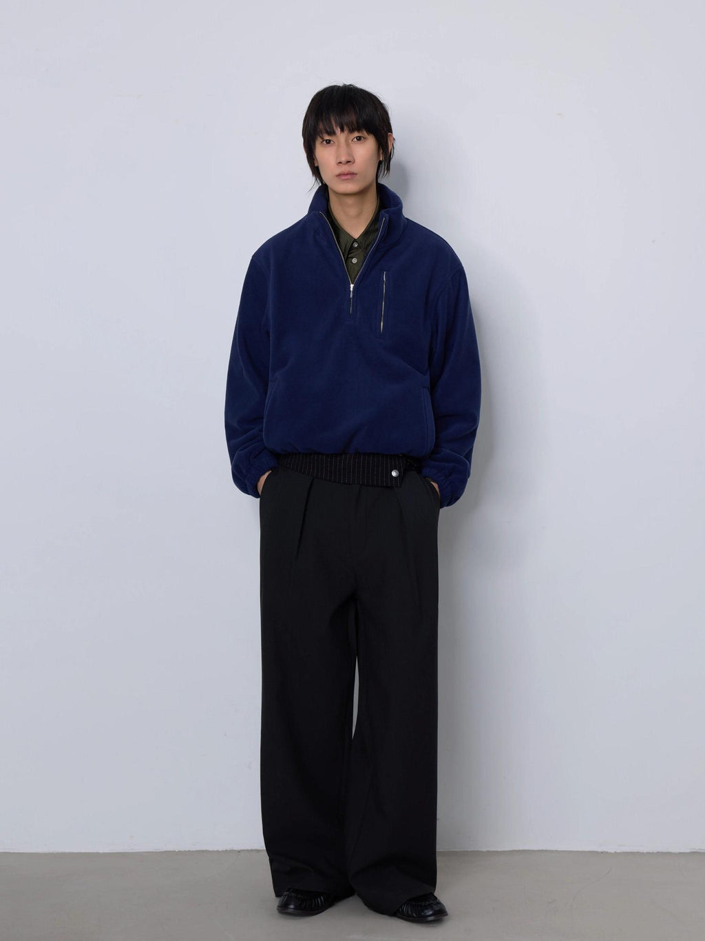 4JUNKS Sculpted Paneling Cleanfit Striped Charcoal Casual Polyester Straight Pants