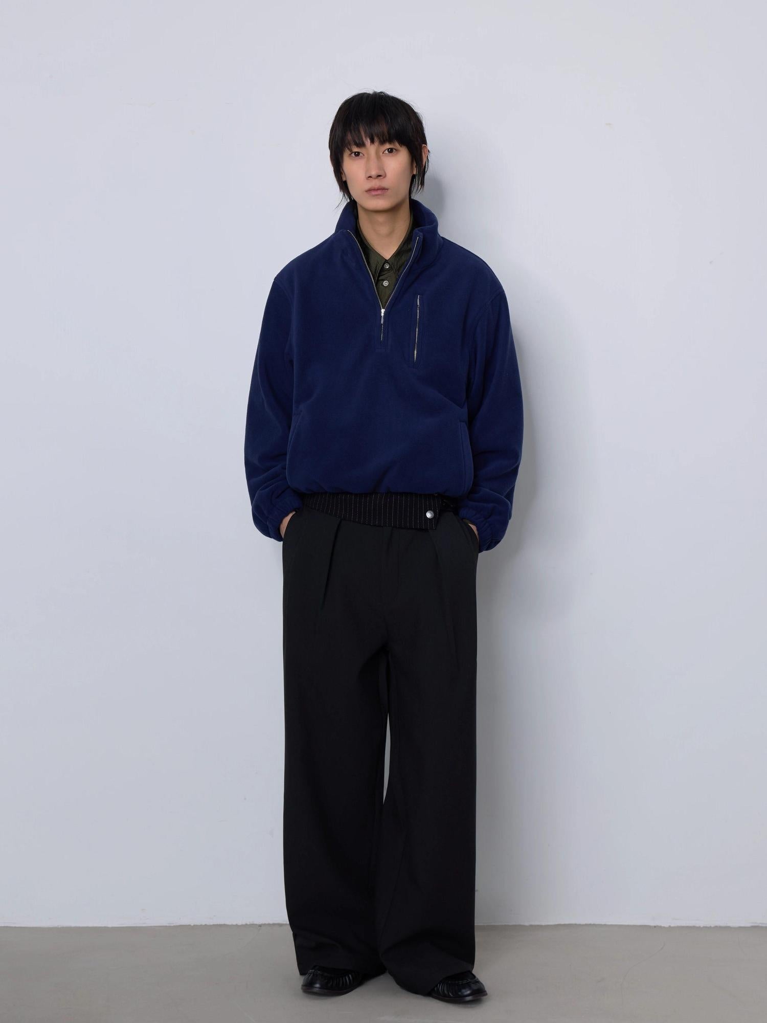 4JUNKS Sculpted Paneling Cleanfit Striped Charcoal Casual Polyester Straight Pants