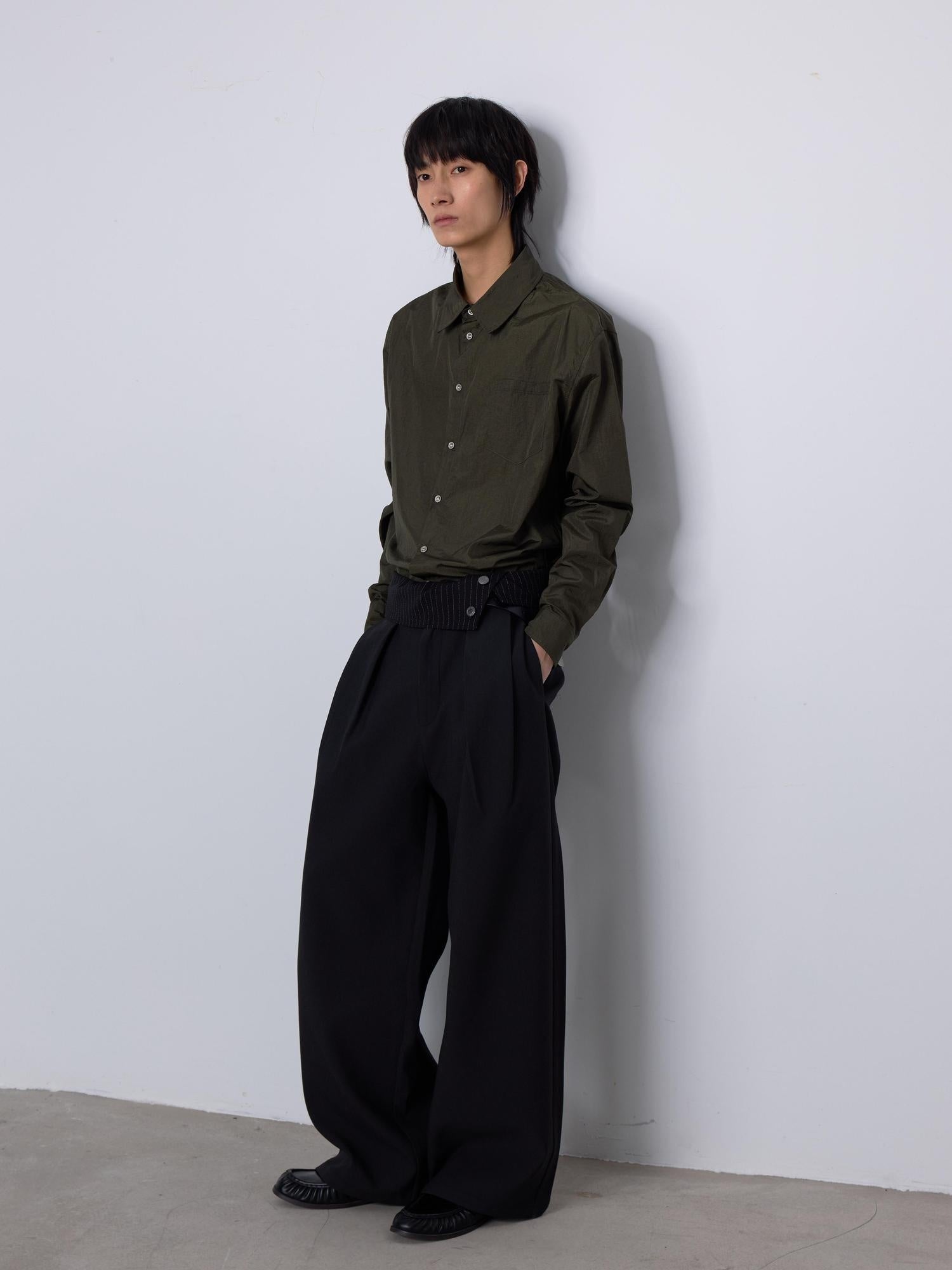 4JUNKS Sculpted Paneling Cleanfit Striped Charcoal Casual Polyester Straight Pants