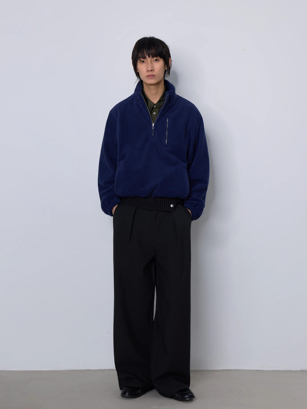4JUNKS Sculpted Paneling Cleanfit Striped Charcoal Casual Polyester Straight Pants