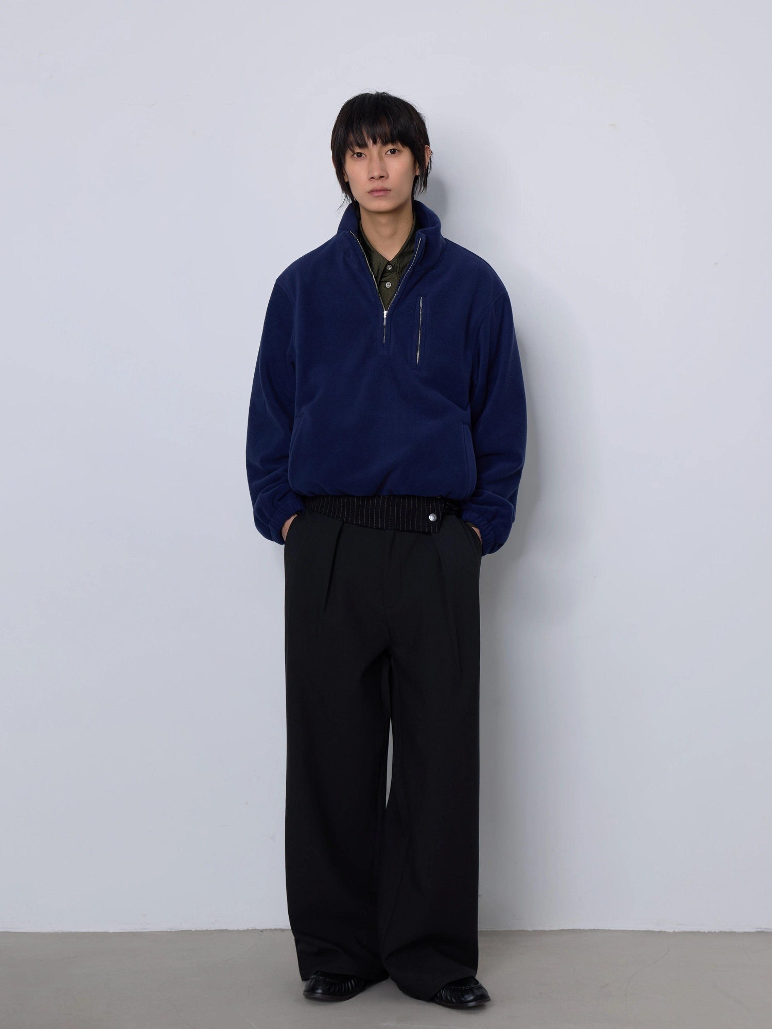 4JUNKS Sculpted Paneling Cleanfit Striped Charcoal Casual Polyester Straight Pants