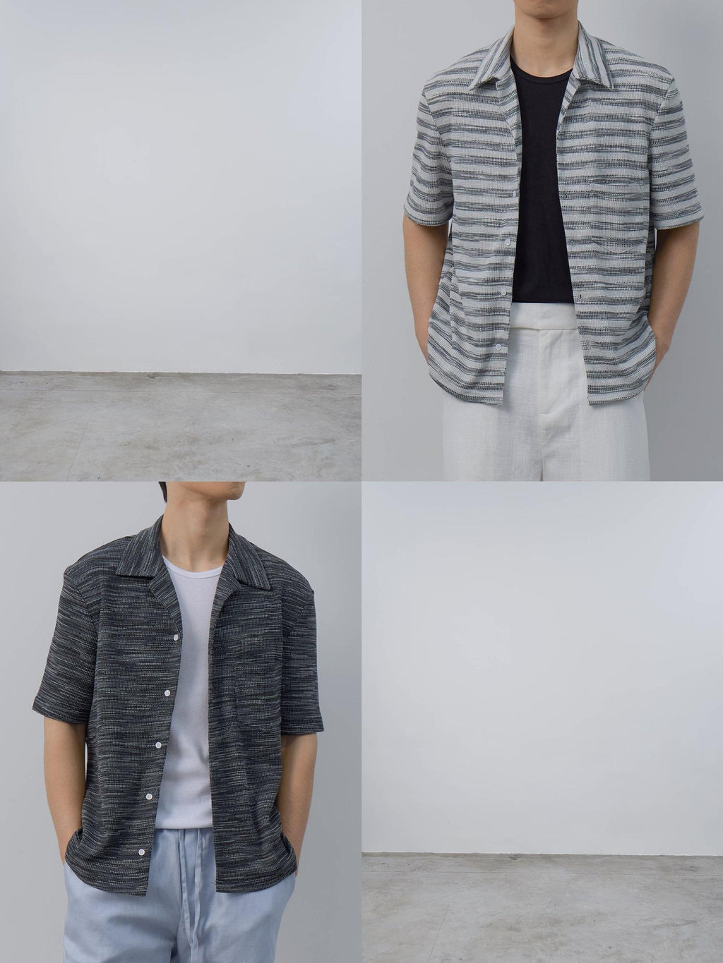4JUNKS Soft Breathable Polycotton Loose Fit Striped Cuban Collar Button Unisex Shirts