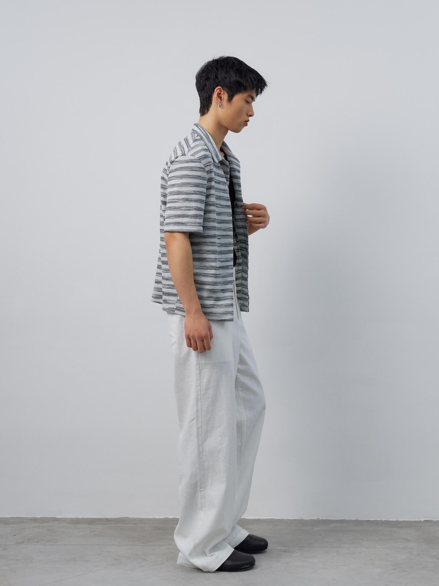 4JUNKS Soft Breathable Polycotton Loose Fit Striped Cuban Collar Button Unisex Shirts