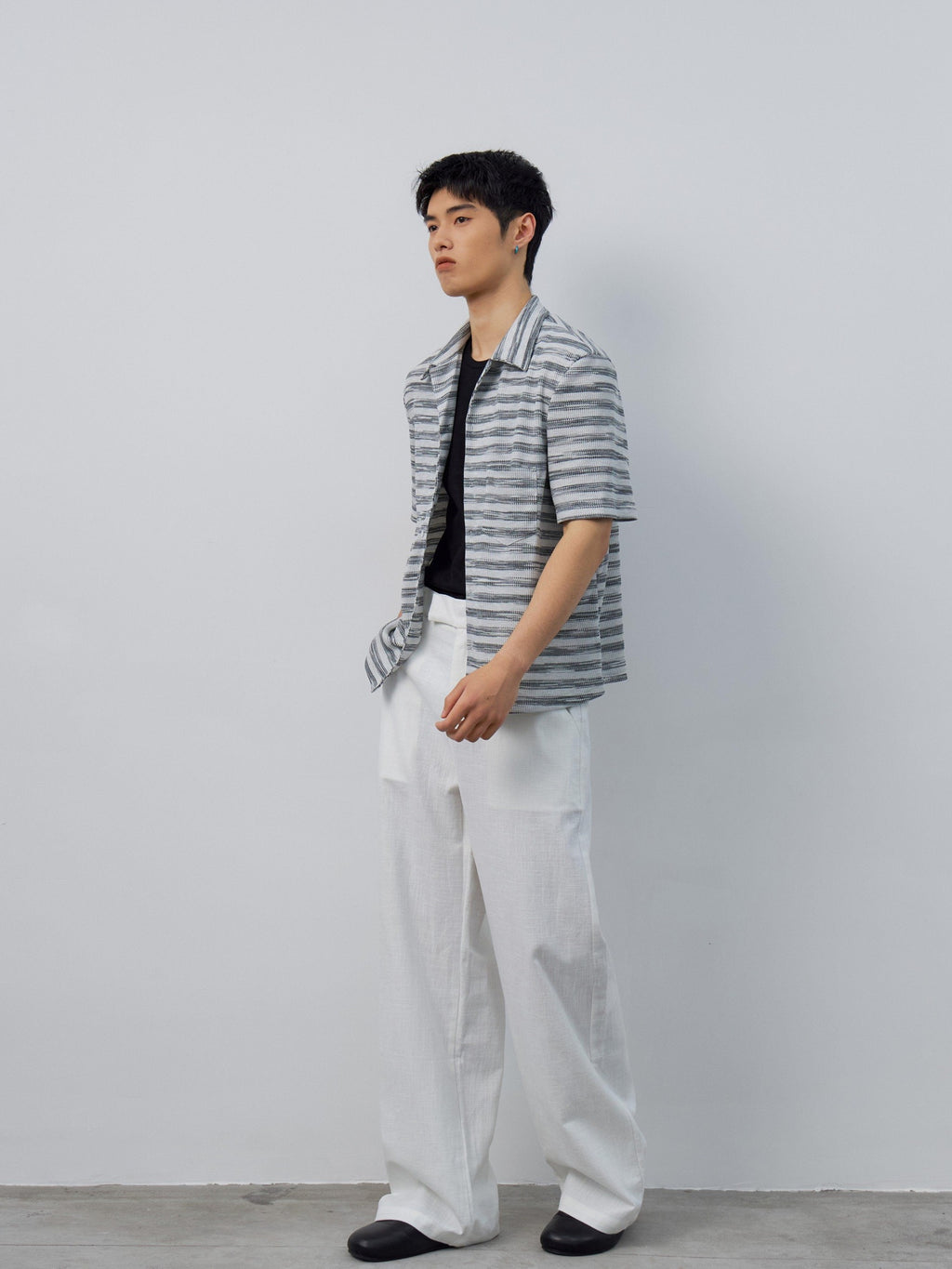 4JUNKS Soft Breathable Polycotton Loose Fit Striped Cuban Collar Button Unisex Shirts