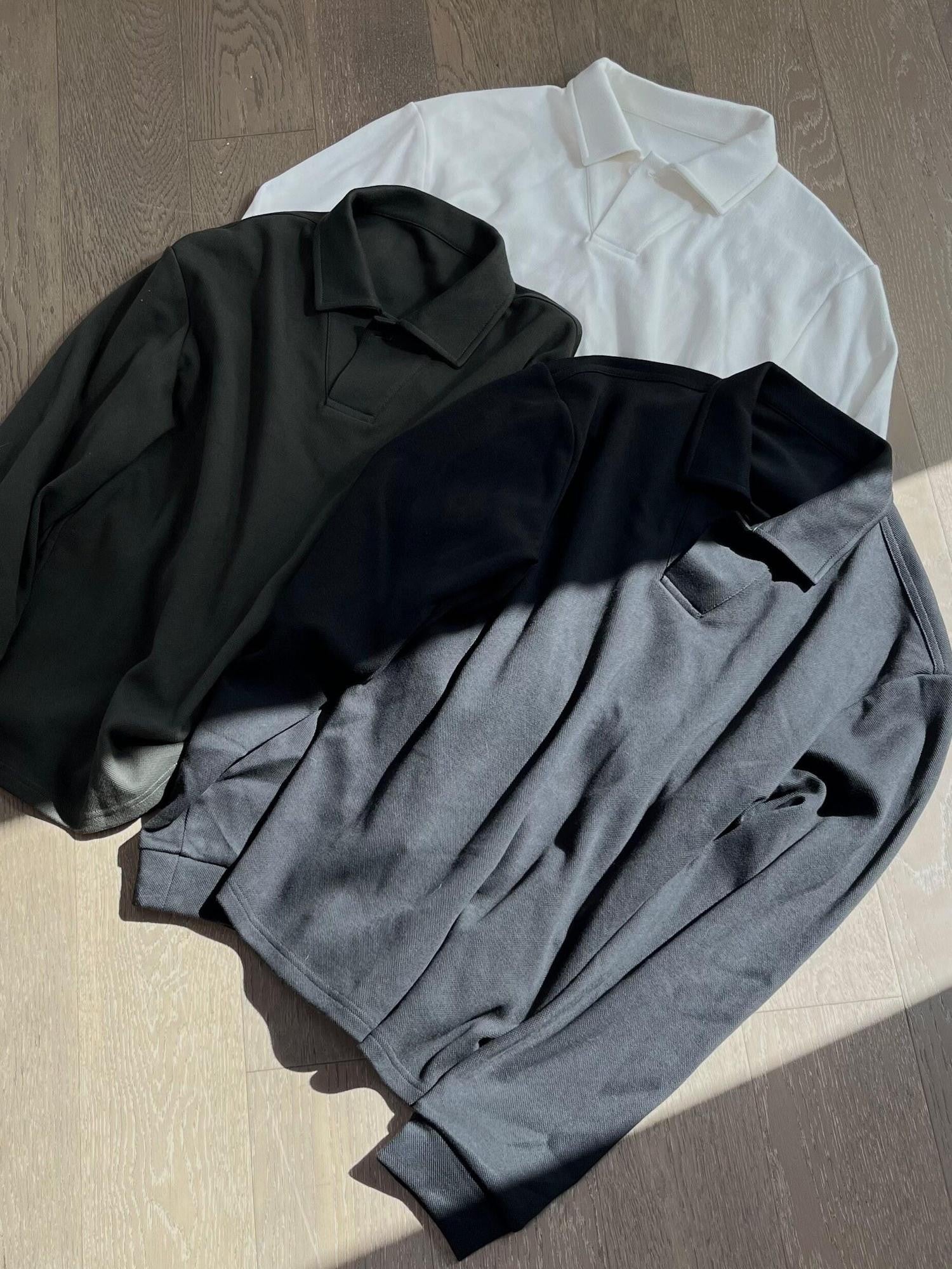4JUNKS Soft Cotton Blend Polo Collar Regular Fit Men Casual Long Sleeve T-Shirts