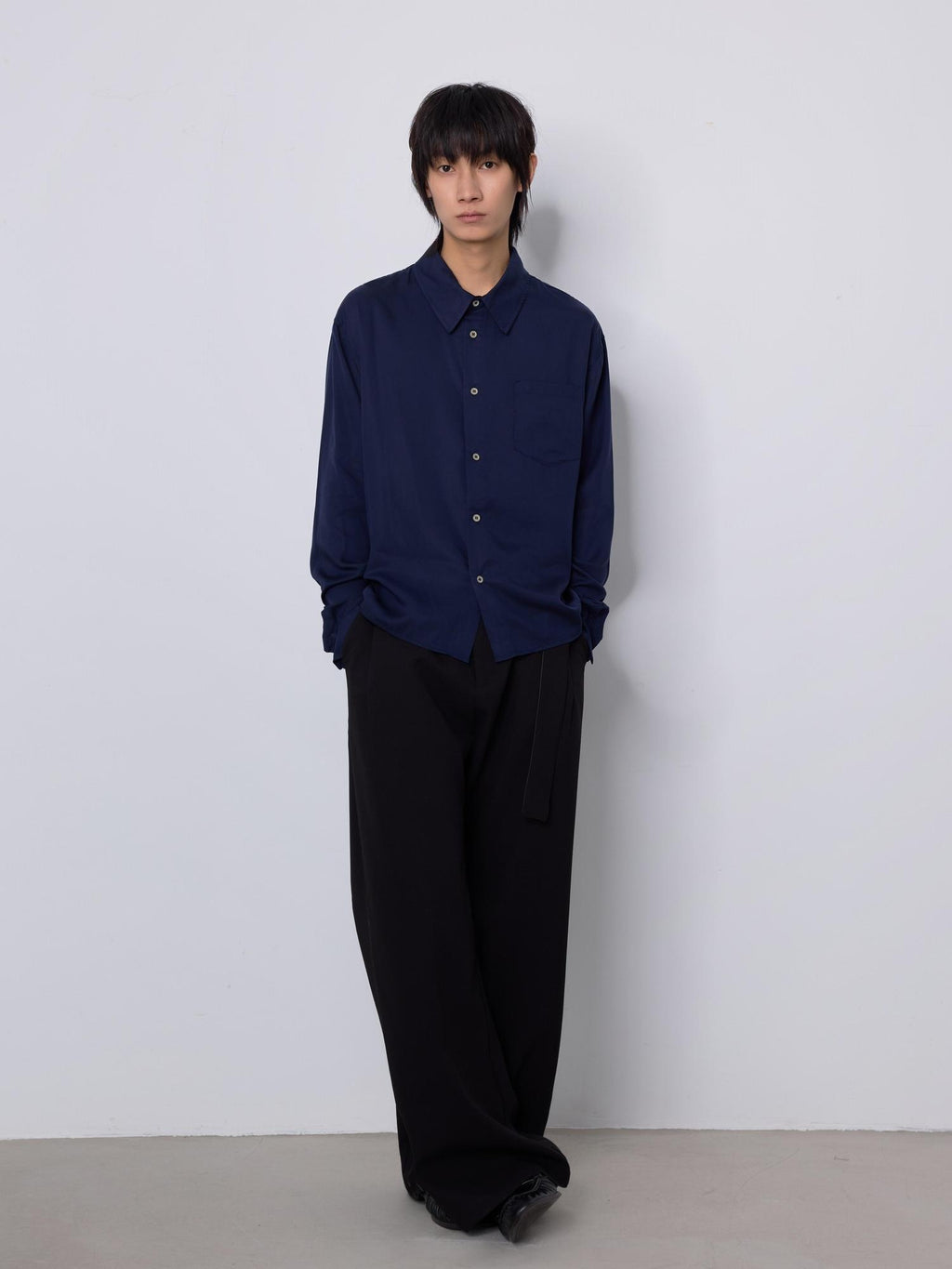 4JUNKS Soft Lyocell Loose Cleanfit Button Front Longsleeve Unisex Solid Shirts
