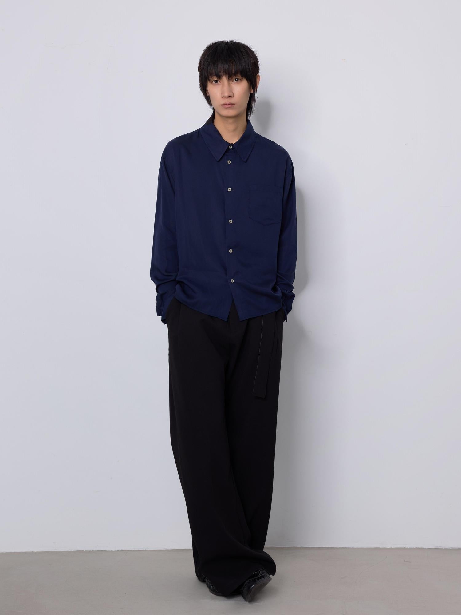 4JUNKS Soft Lyocell Loose Cleanfit Button Front Longsleeve Unisex Solid Shirts