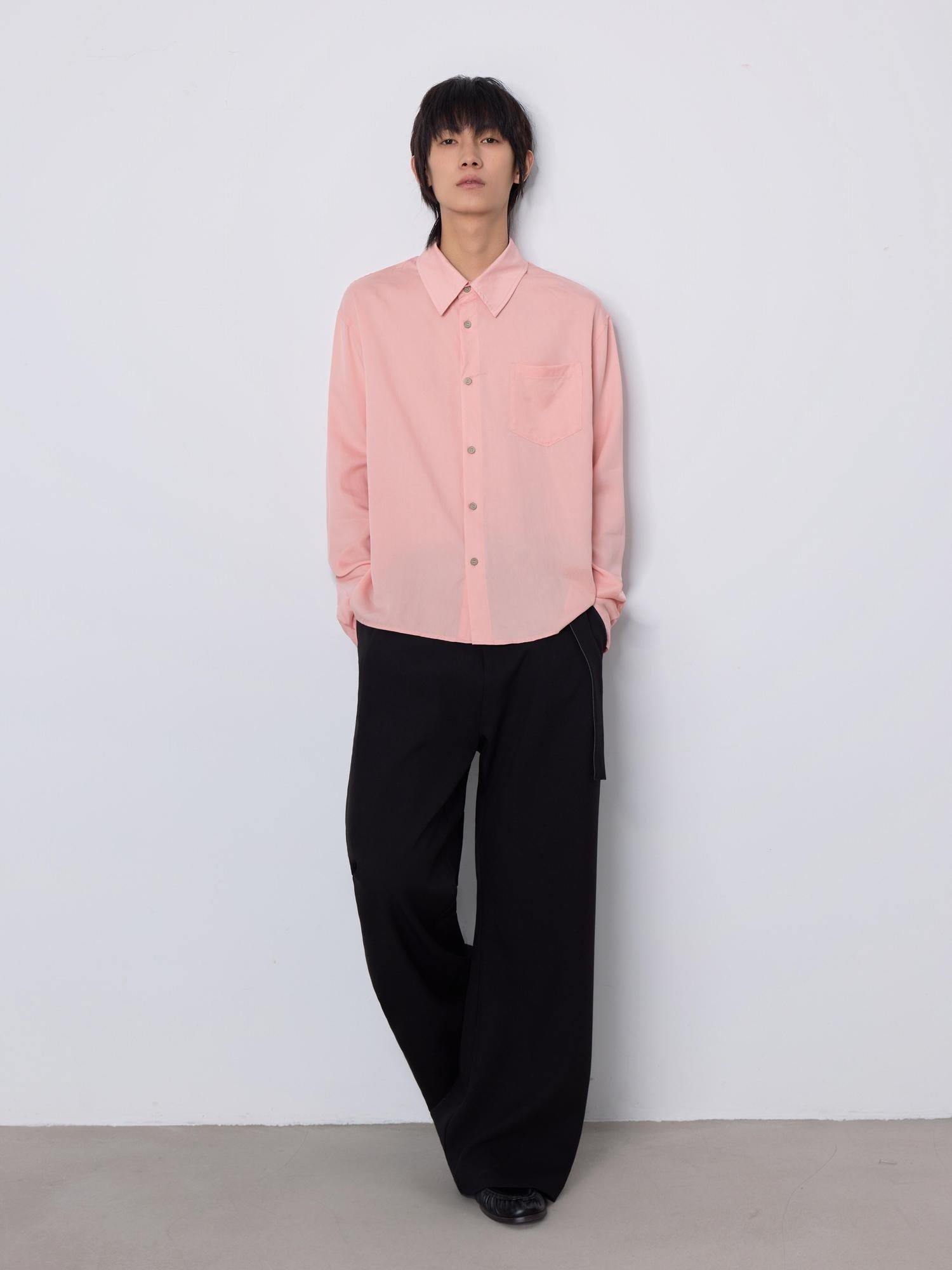 4JUNKS Soft Lyocell Loose Cleanfit Button Front Longsleeve Unisex Solid Shirts