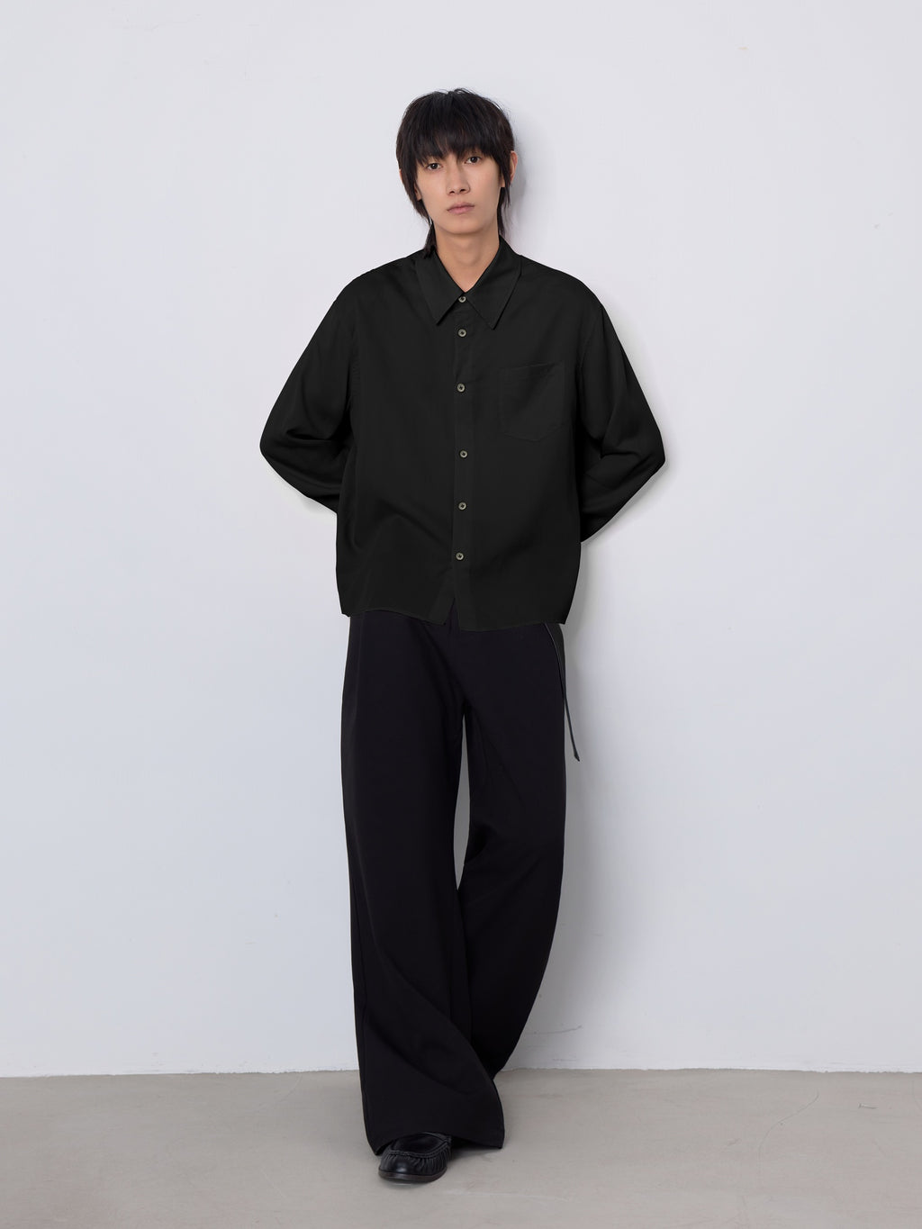4JUNKS Soft Lyocell Loose Cleanfit Button Front Longsleeve Unisex Solid Shirts