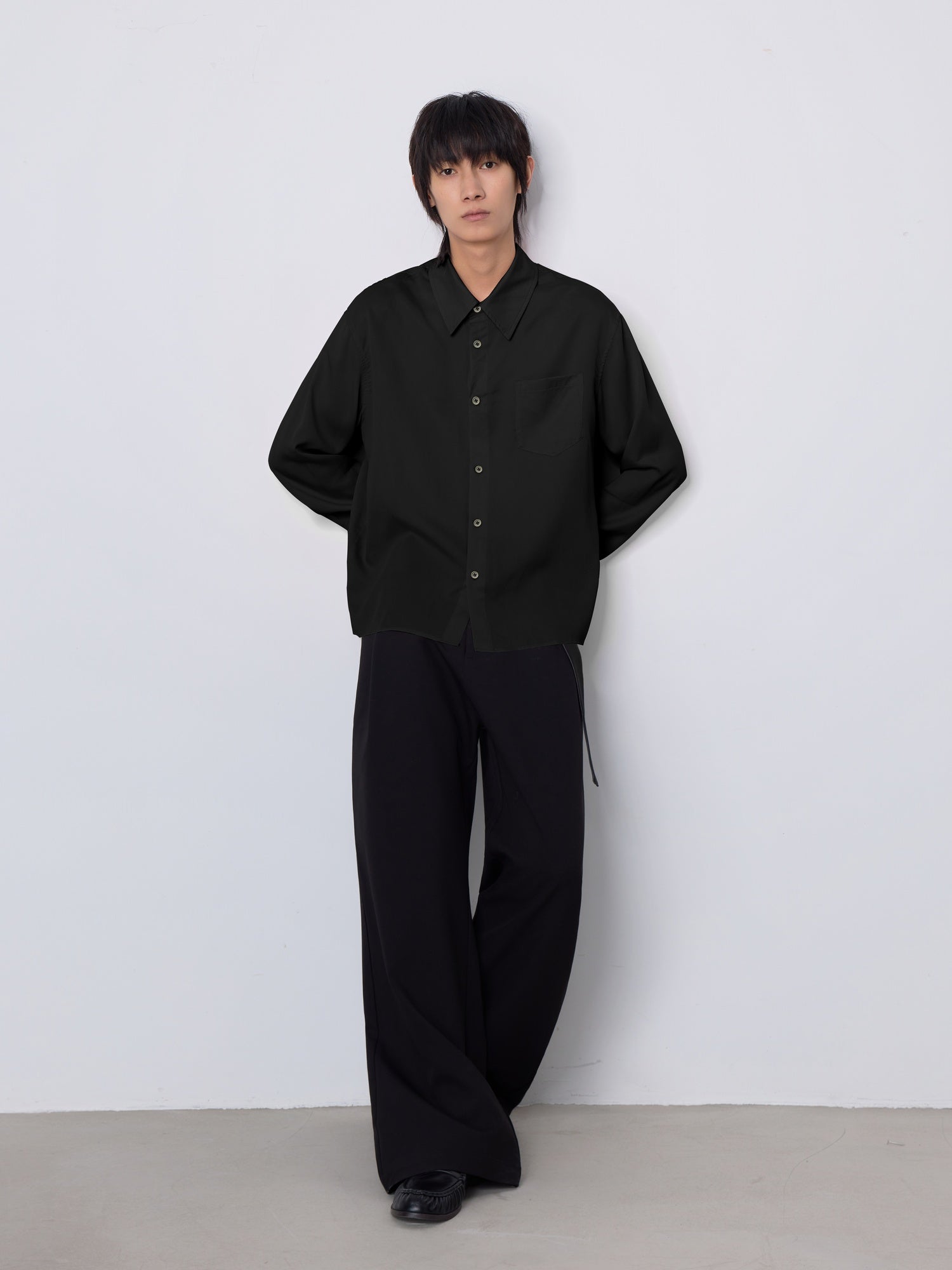 4JUNKS Soft Lyocell Loose Cleanfit Button Front Longsleeve Unisex Solid Shirts