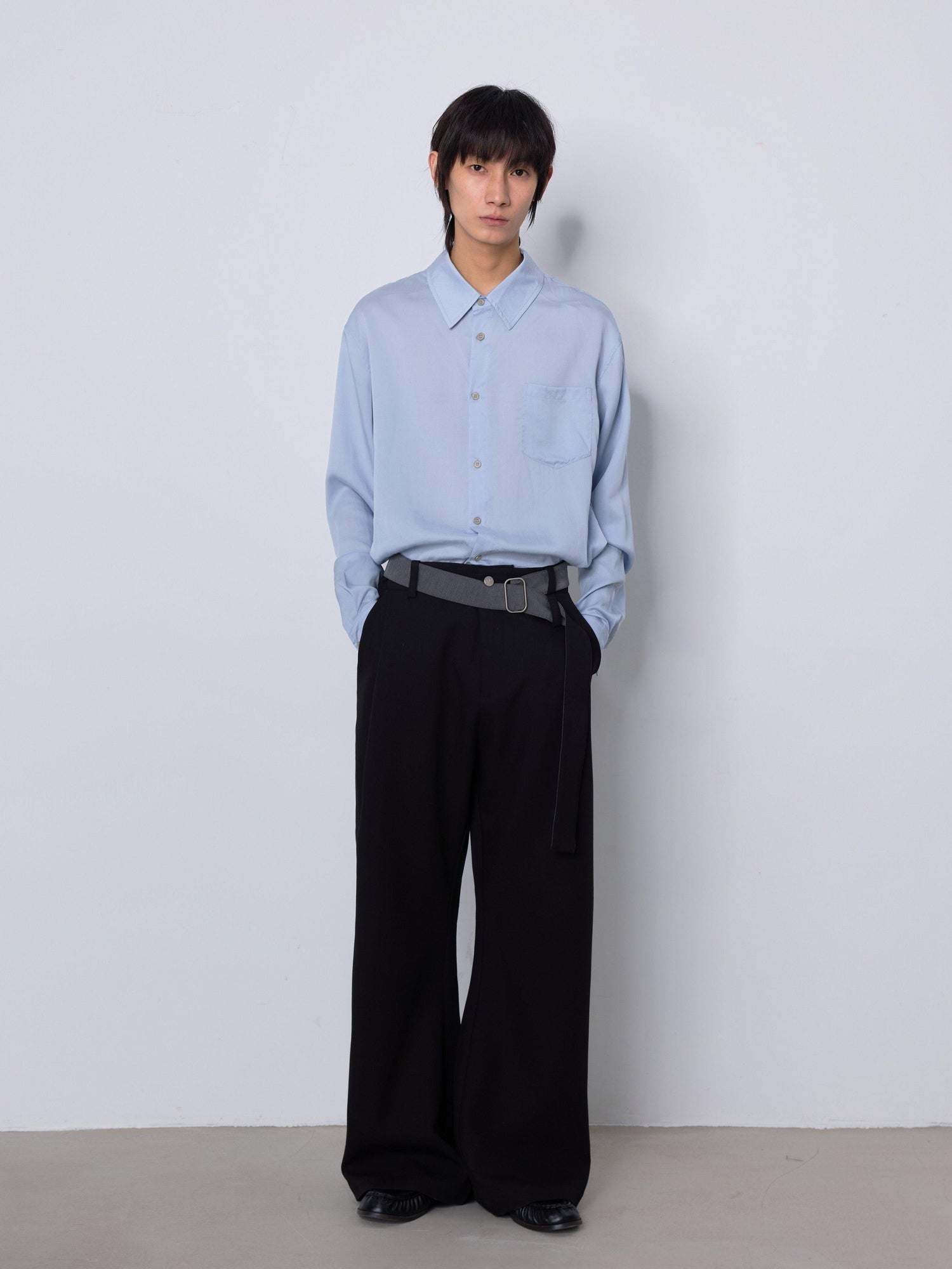4JUNKS Soft Lyocell Loose Cleanfit Button Front Longsleeve Unisex Solid Shirts