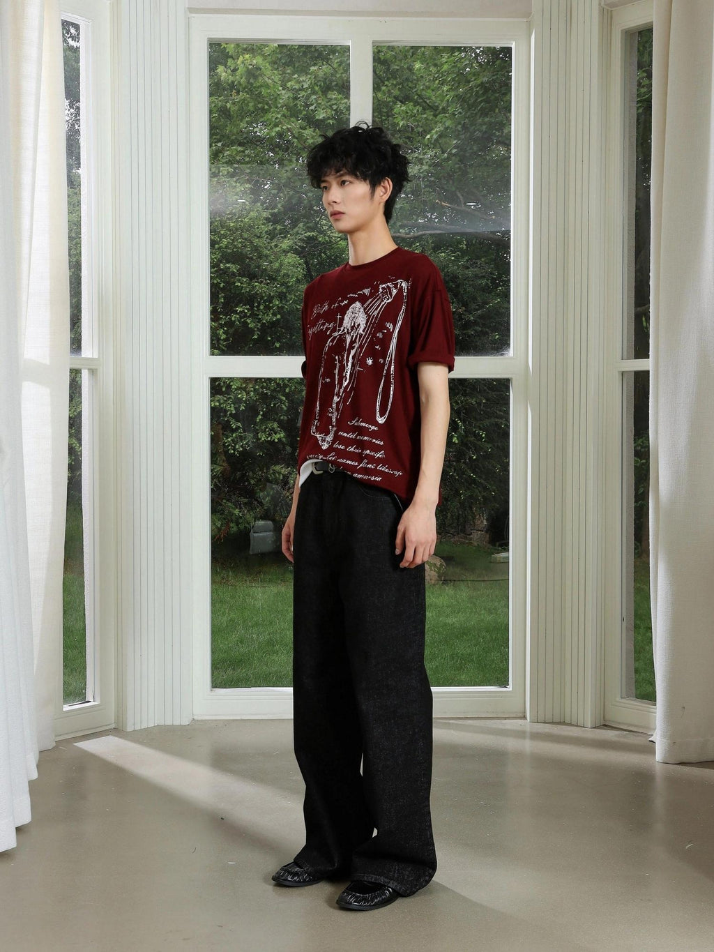 4JUNKS Soft Lyocell Regular Trendy Unisex Wine Red Graphic Print Short Sleeve T-Shirts