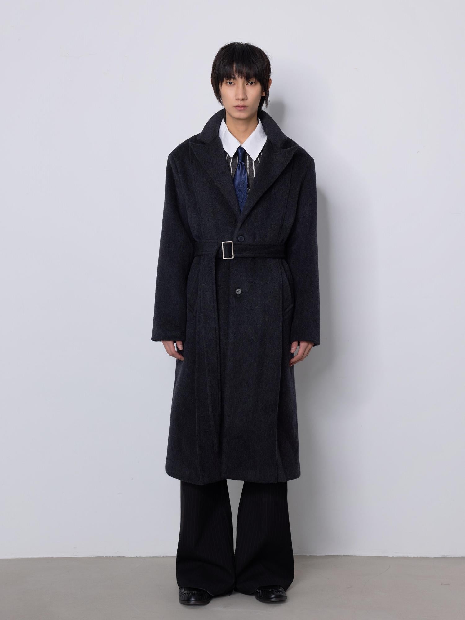 4JUNKS Soft Wool Blend Oversized Mid Length Notch Collar Youthful Everyday Wool Coats