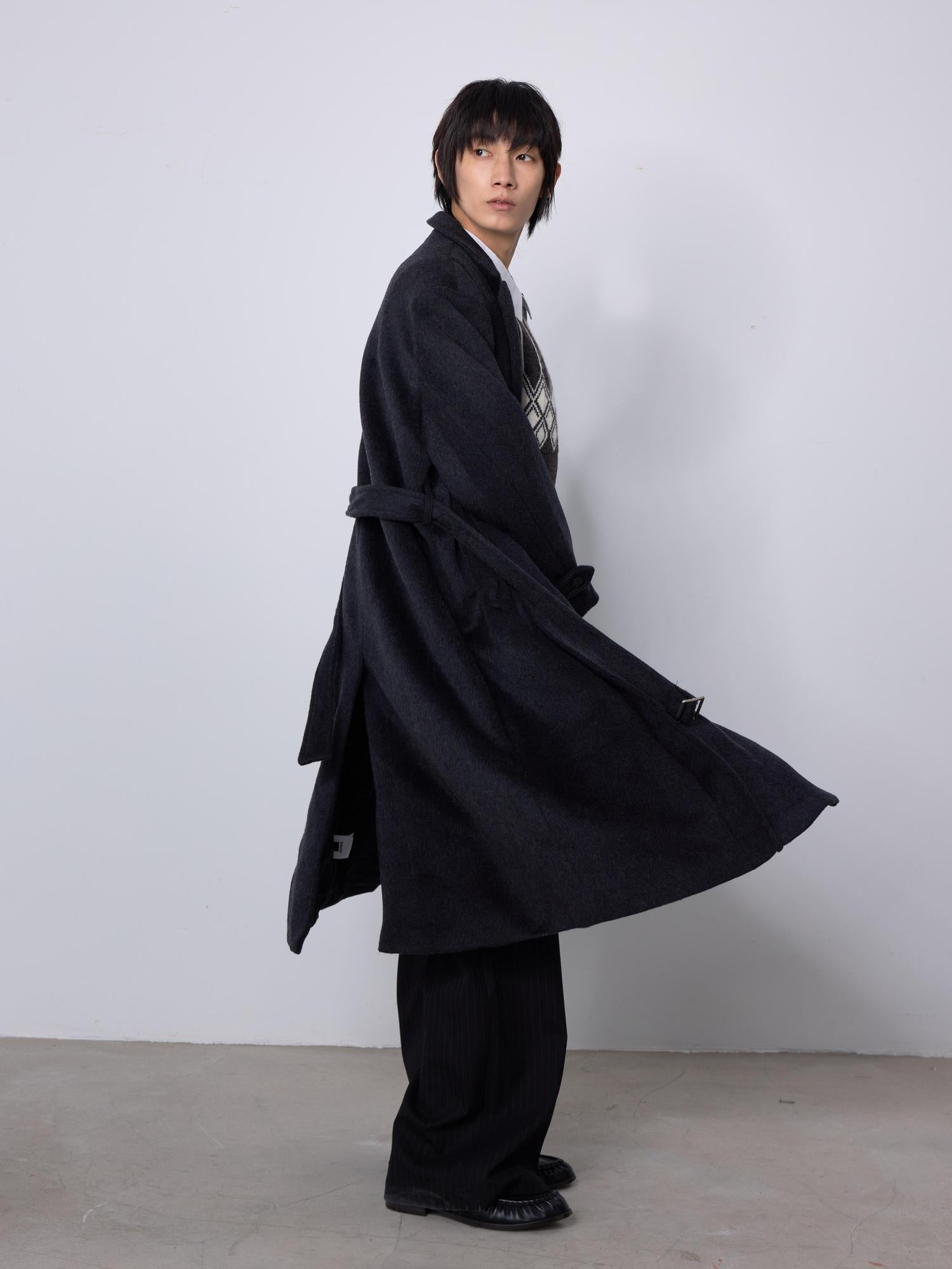 4JUNKS Soft Wool Blend Oversized Mid Length Notch Collar Youthful Everyday Wool Coats