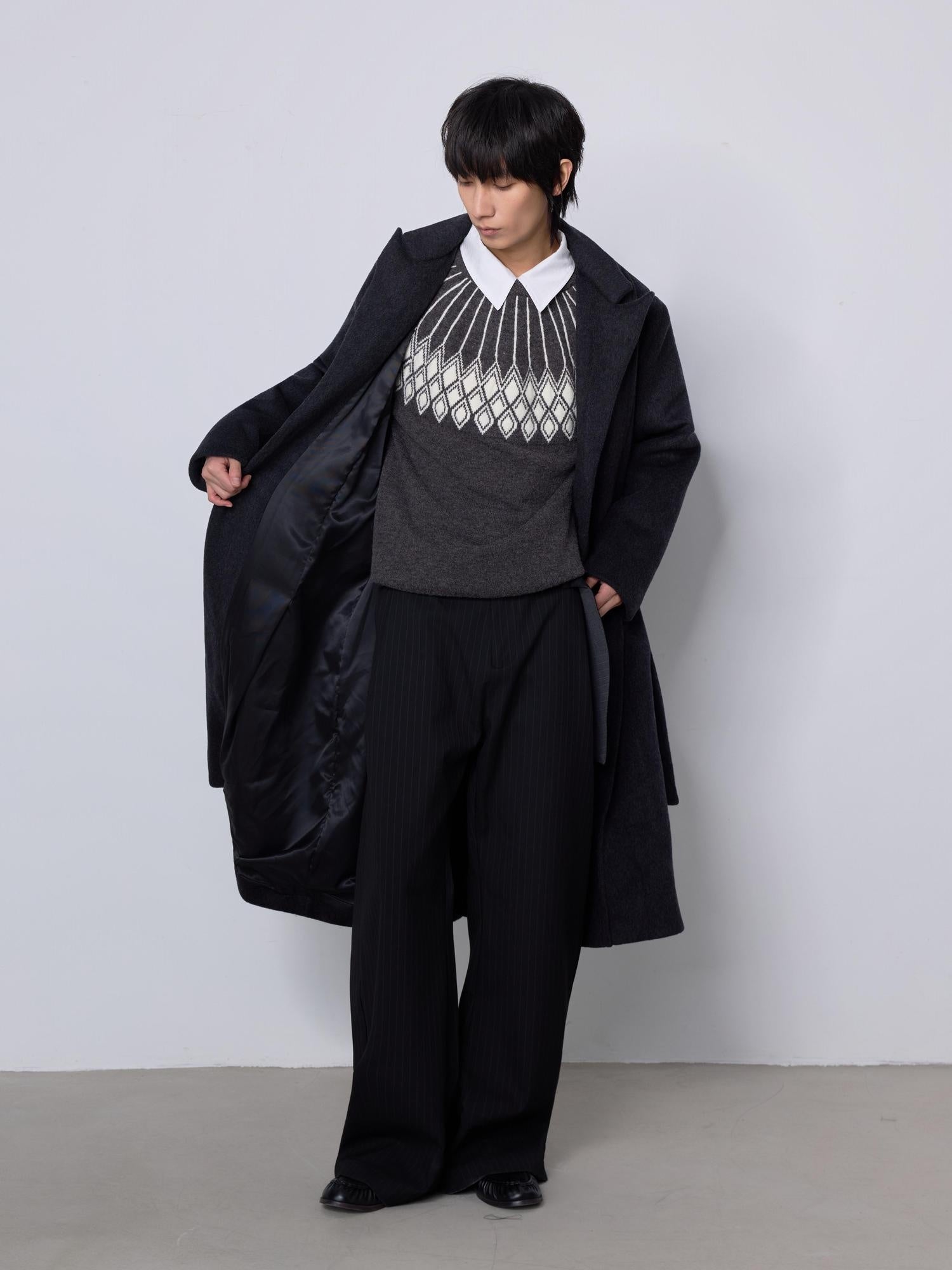 4JUNKS Soft Wool Blend Oversized Mid Length Notch Collar Youthful Everyday Wool Coats
