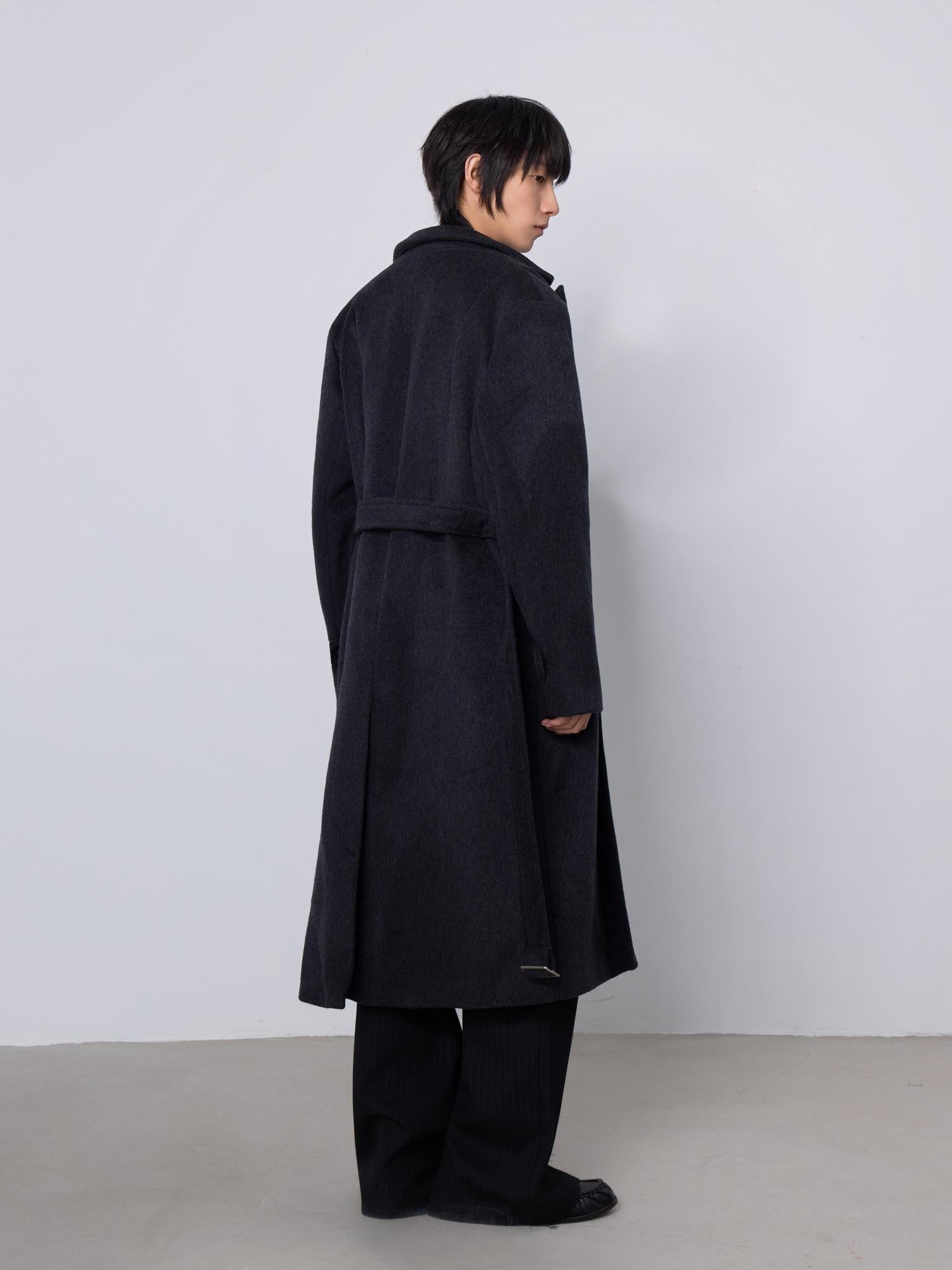 4JUNKS Soft Wool Blend Oversized Mid Length Notch Collar Youthful Everyday Wool Coats