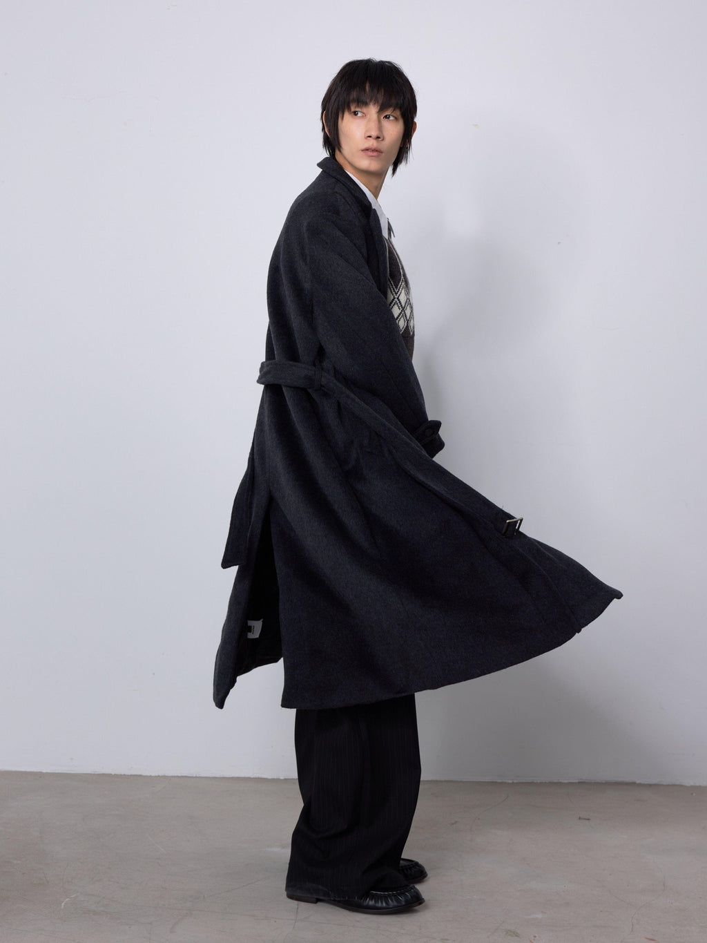 4JUNKS Soft Wool Blend Oversized Mid Length Notch Collar Youthful Everyday Wool Coats