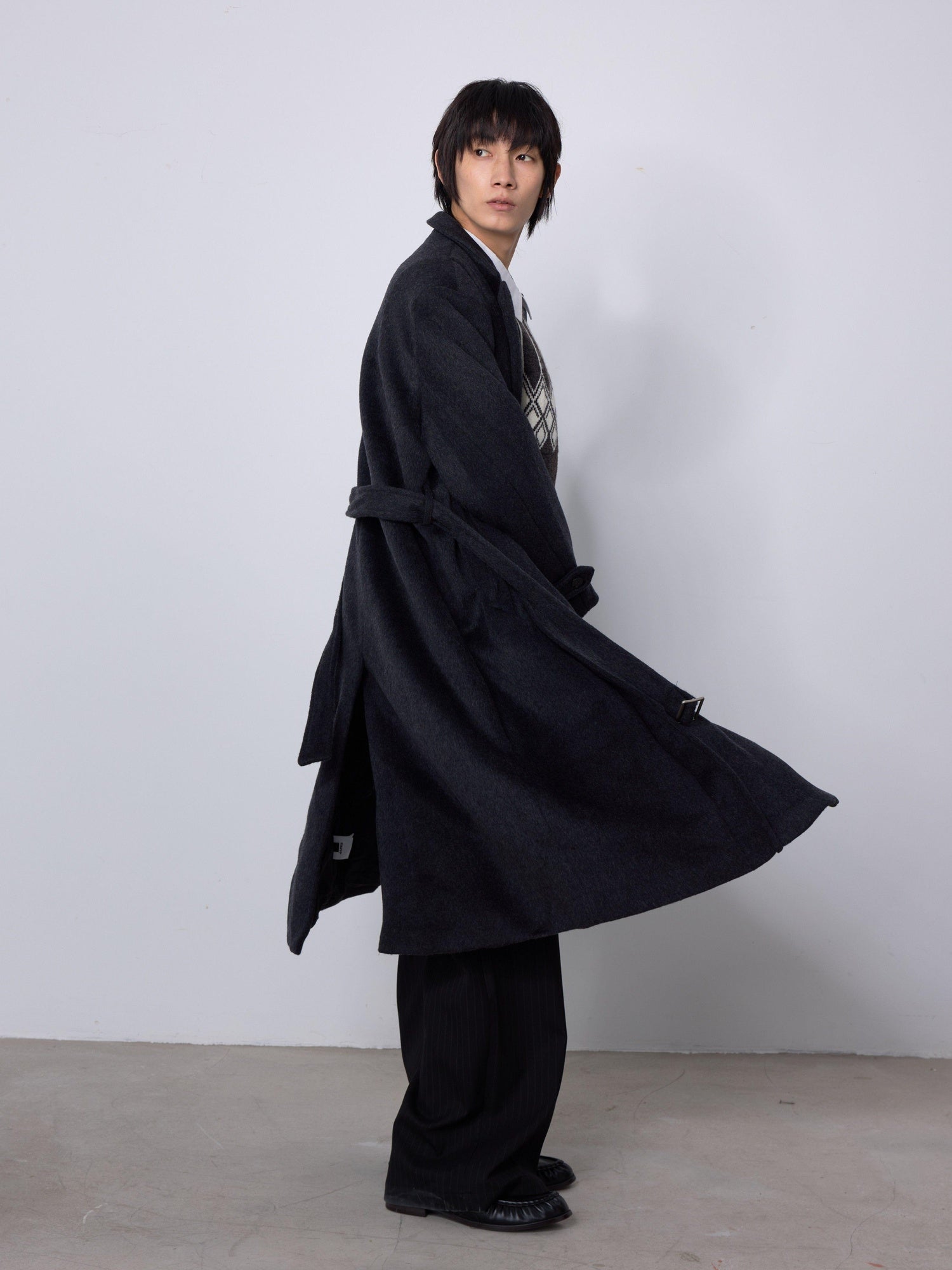 4JUNKS Soft Wool Blend Oversized Mid Length Notch Collar Youthful Everyday Wool Coats