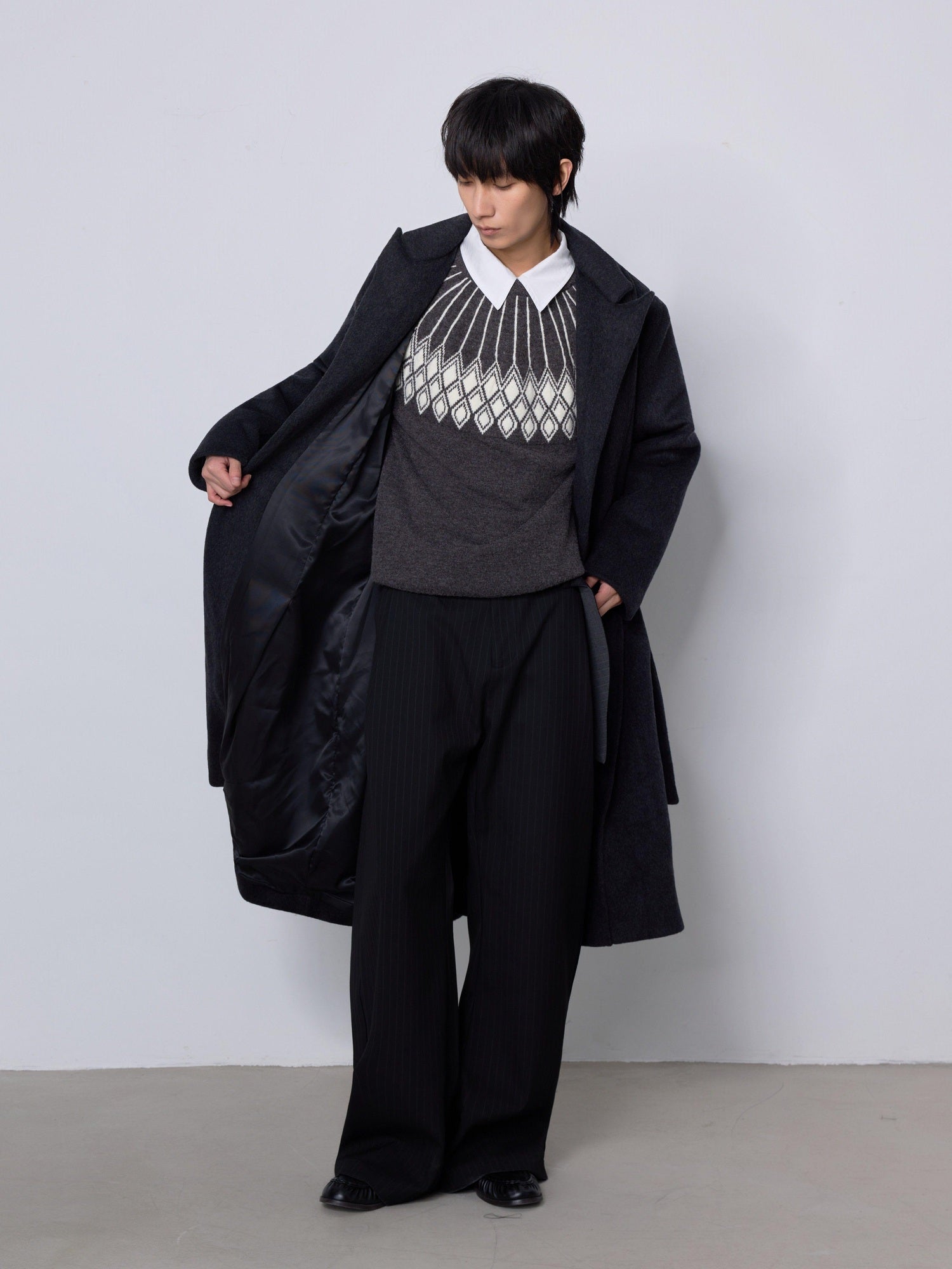 4JUNKS Soft Wool Blend Oversized Mid Length Notch Collar Youthful Everyday Wool Coats