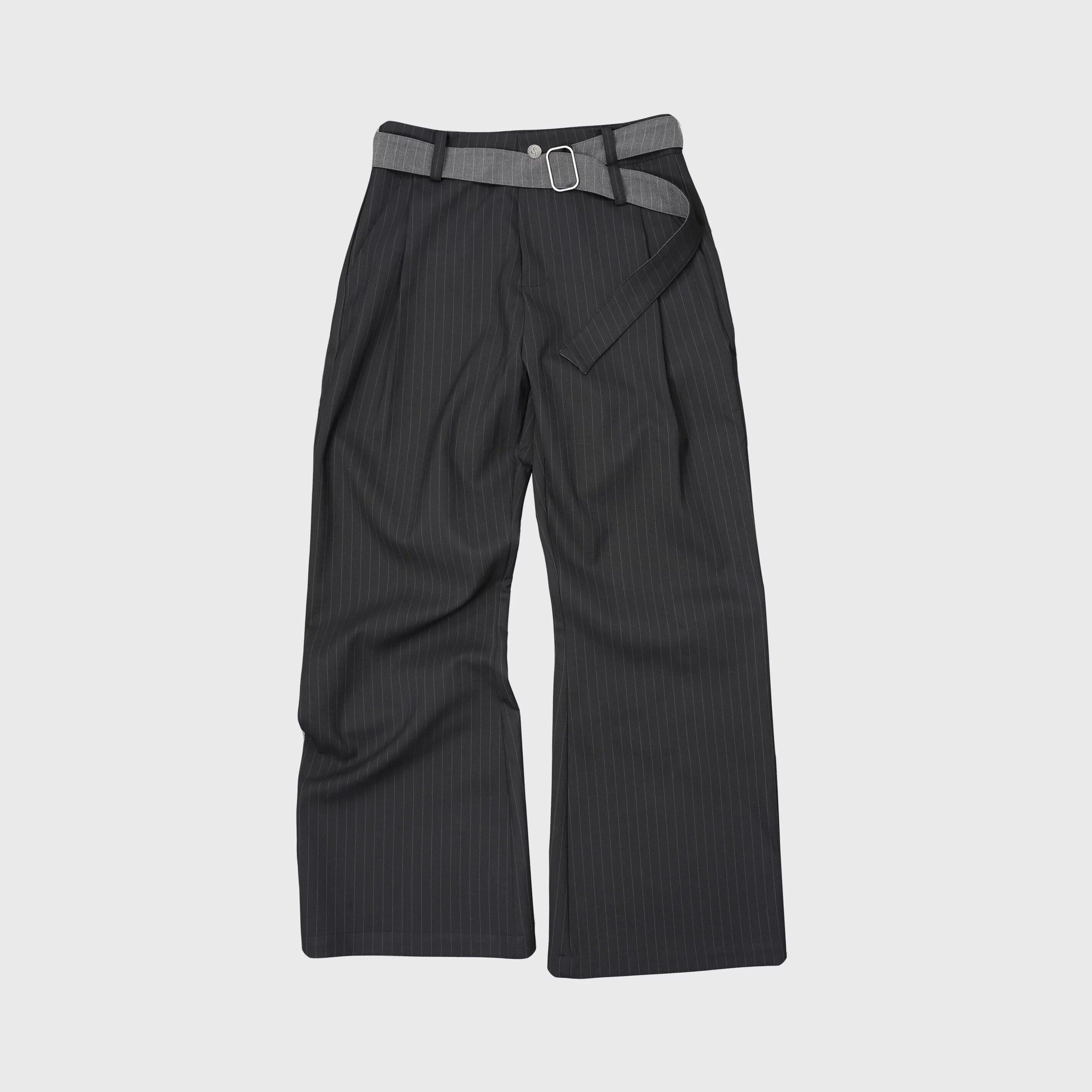 4JUNKS_Stretch_Polyester_Blend_Loose_Fit_Casual_Striped_Black_Gray_Straight_Pants_MISSTT
