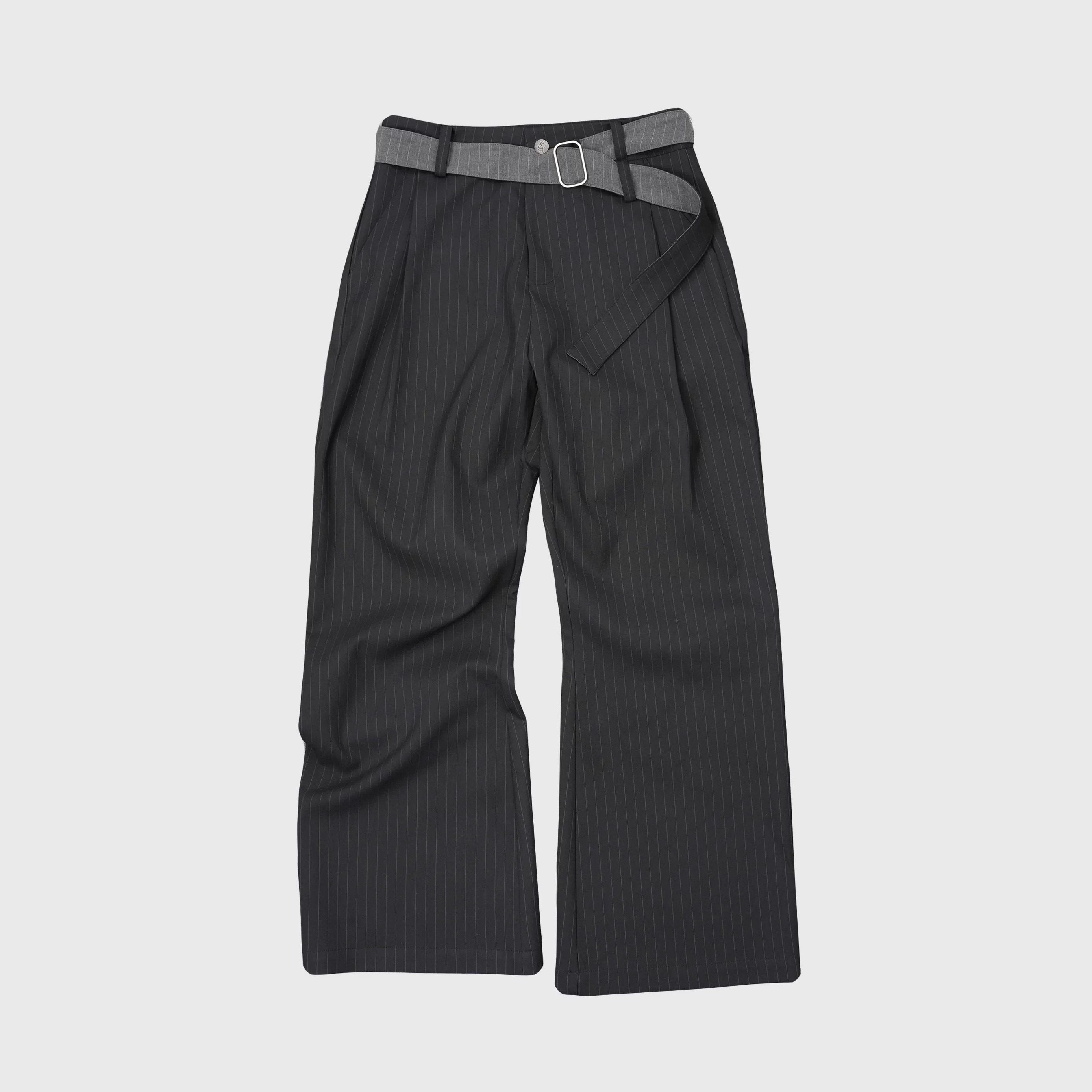 4JUNKS_Stretch_Polyester_Blend_Loose_Fit_Casual_Striped_Black_Gray_Straight_Pants_MISSTT