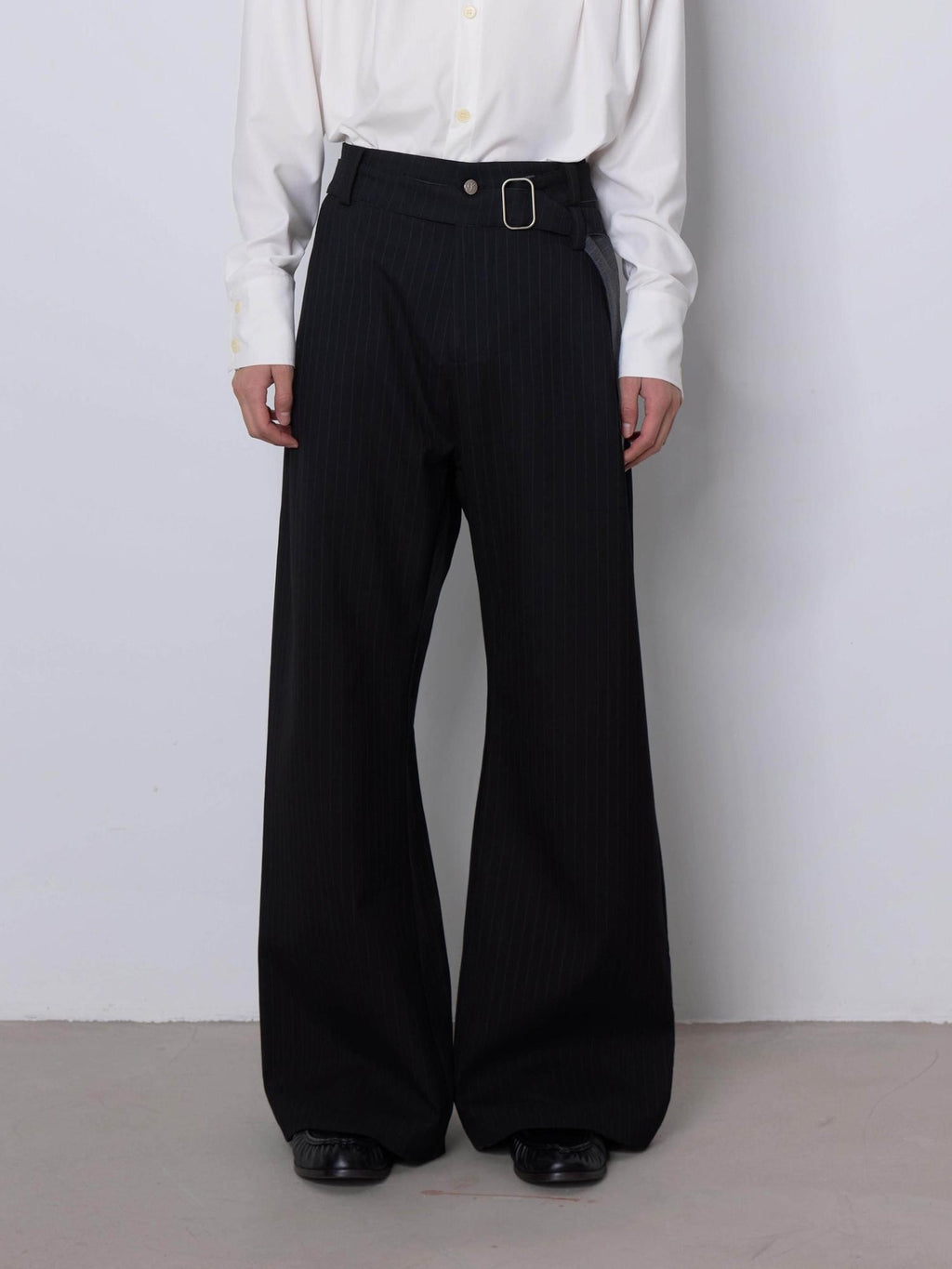 4JUNKS Stretch Polyester Blend Loose Fit Casual Striped Black Gray Straight Pants