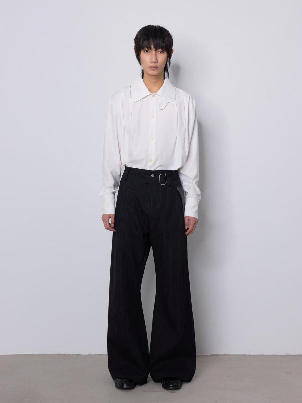 4JUNKS Stretch Polyester Blend Loose Fit Casual Striped Black Gray Straight Pants