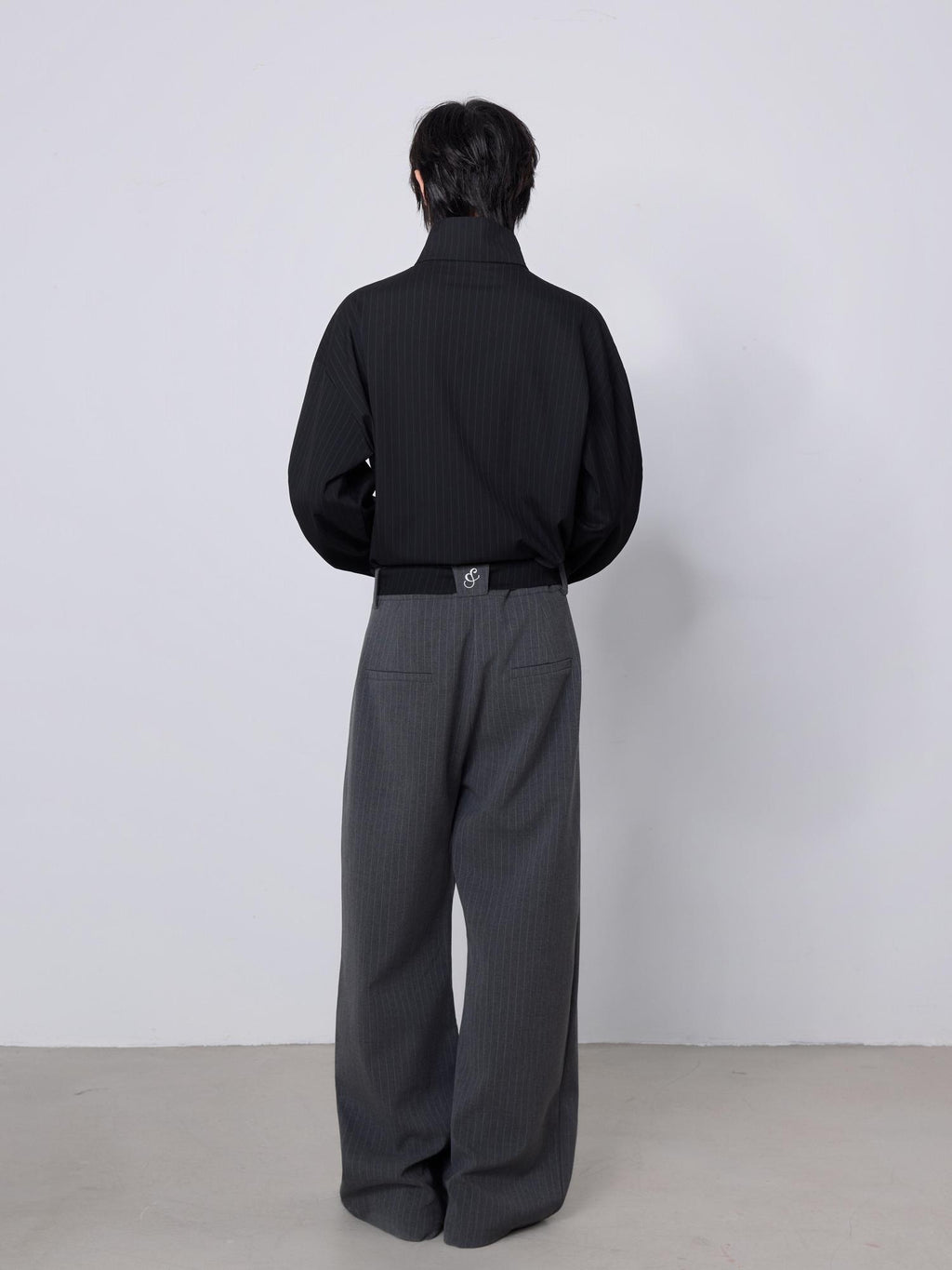 4JUNKS Stretch Polyester Blend Loose Fit Casual Striped Black Gray Straight Pants