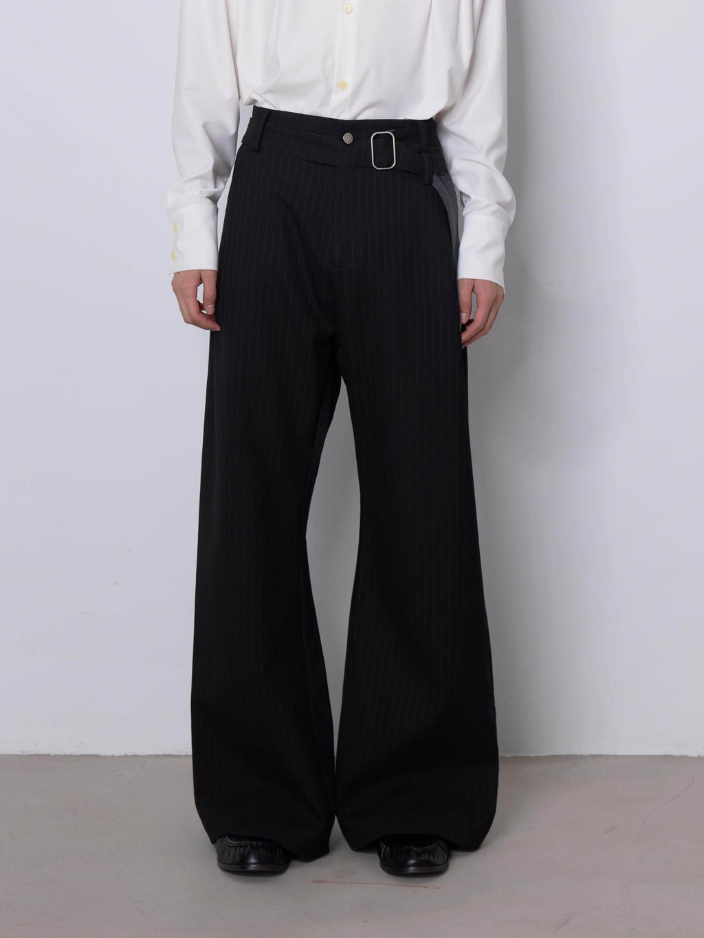 4JUNKS Stretch Polyester Blend Loose Fit Casual Striped Black Gray Straight Pants