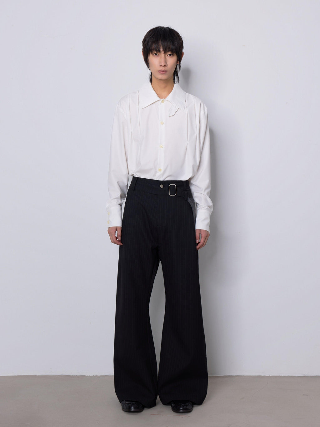 4JUNKS Stretch Polyester Blend Loose Fit Casual Striped Black Gray Straight Pants