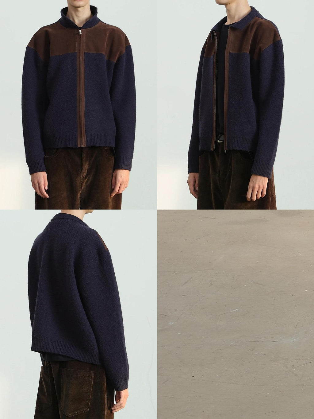 4JUNKS Suede Knit Relaxed Fit Lapel Unisex Colorblock Cleanfit Cropped Jackets