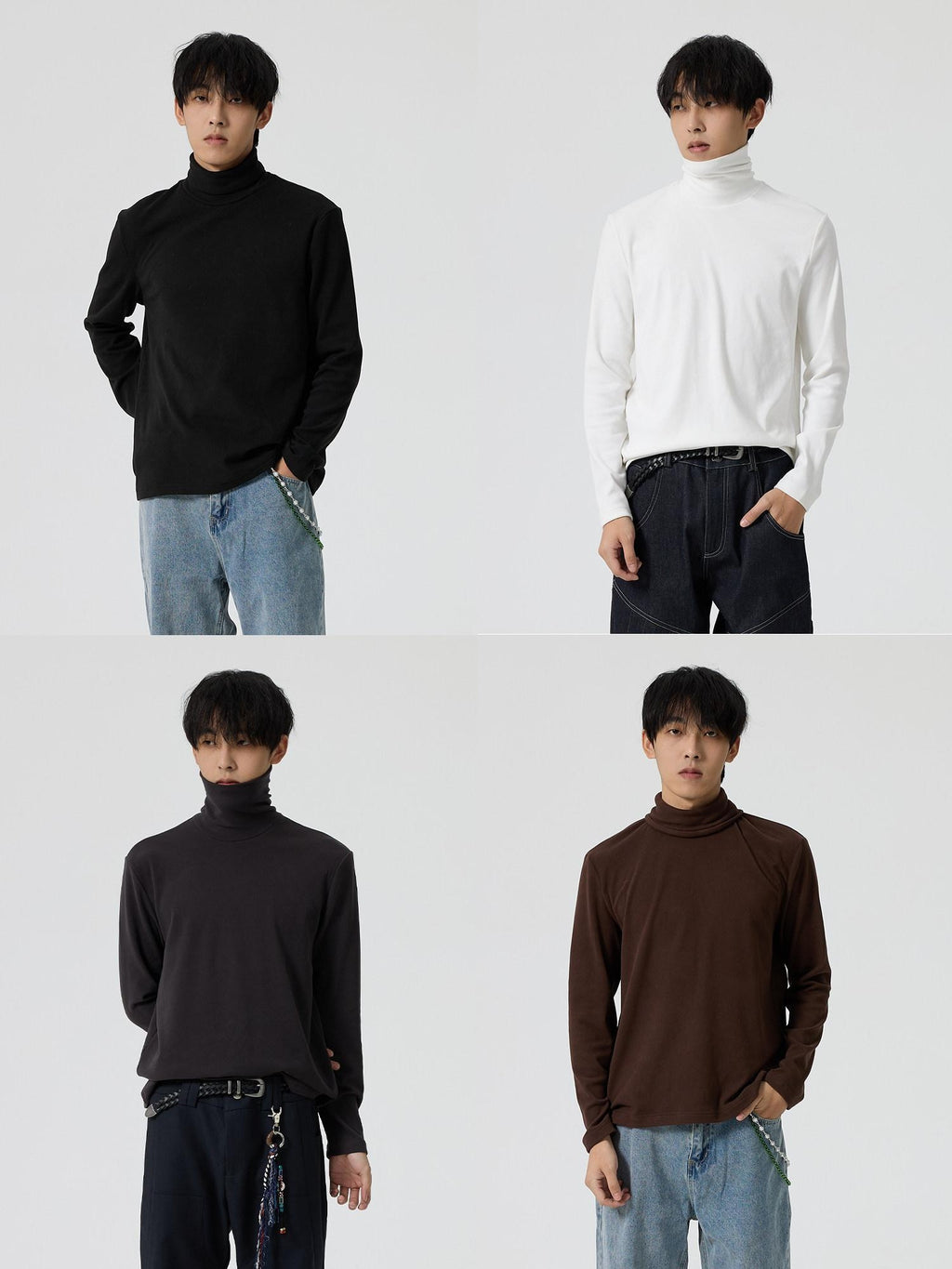 4JUNKS Thermal Plush High Neck Trendy Standard Fit Unisex Casual Long Sleeve T-Shirts
