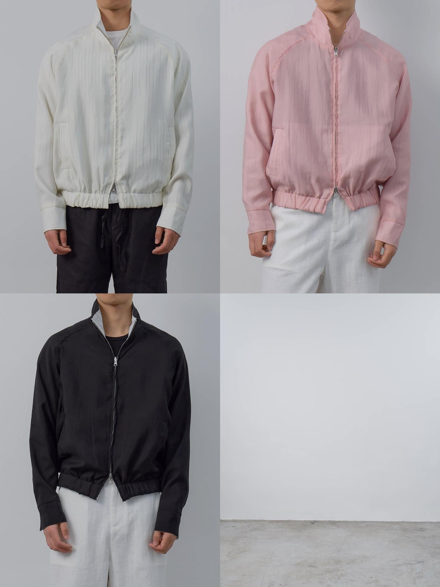 4JUNKS Upf Tencel Cropped Zip Polo Loose Unisex Striped Sun Protection Hoodies