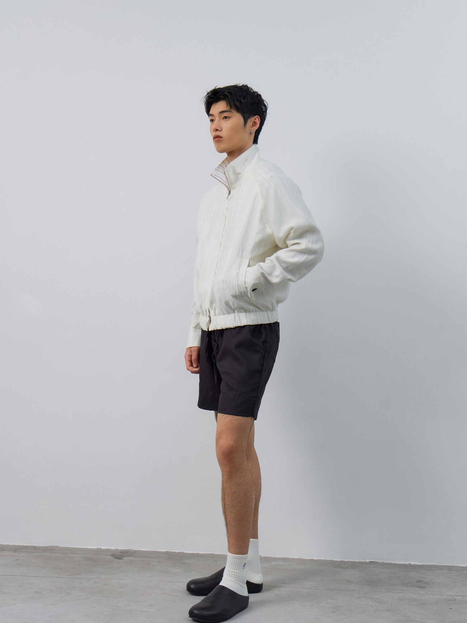 4JUNKS Upf Tencel Cropped Zip Polo Loose Unisex Striped Sun Protection Hoodies