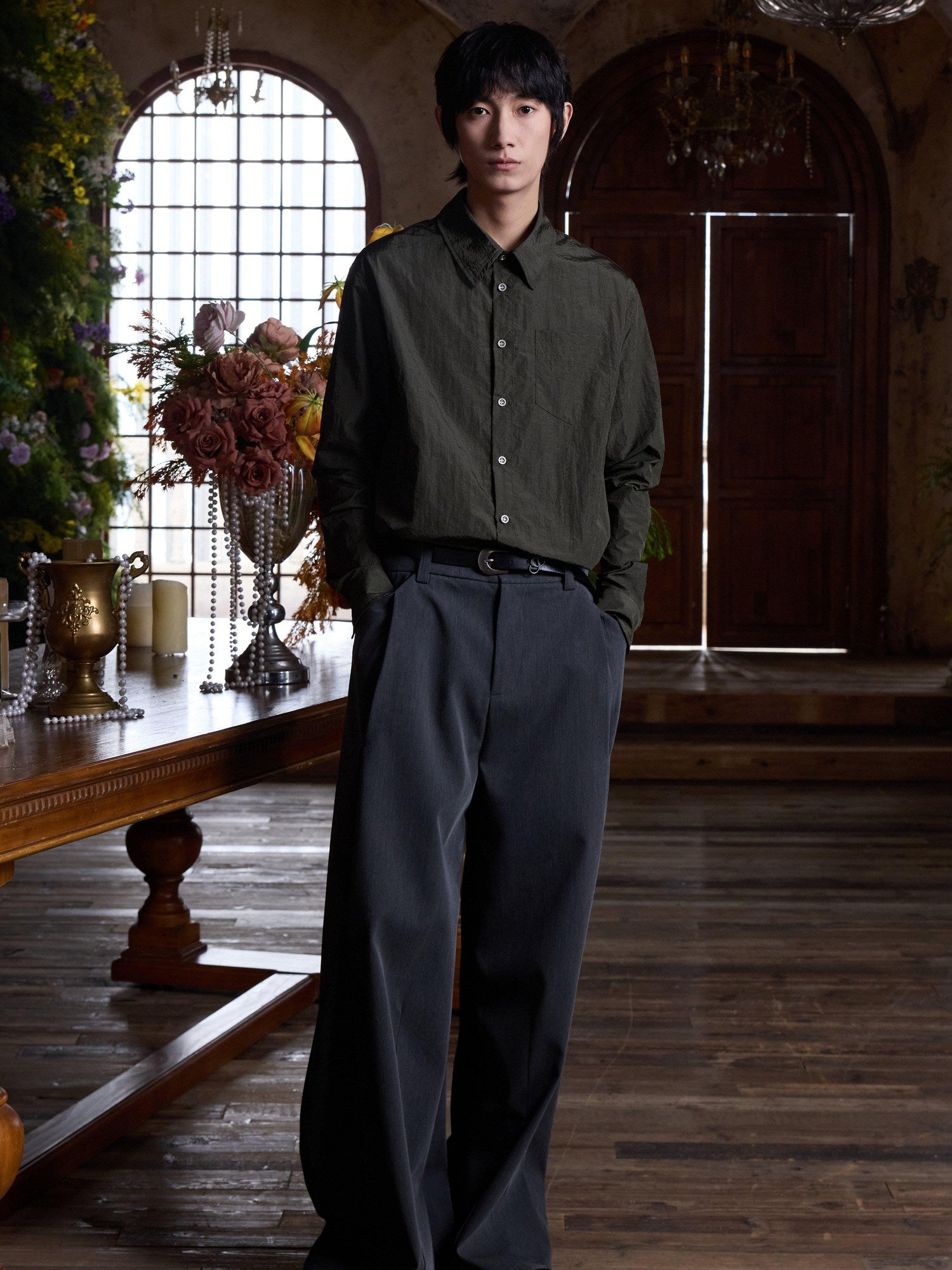 4JUNKS Uv Protection Cleanfit Loose Long Sleeve Button Front Collared Men Nylon Shirts