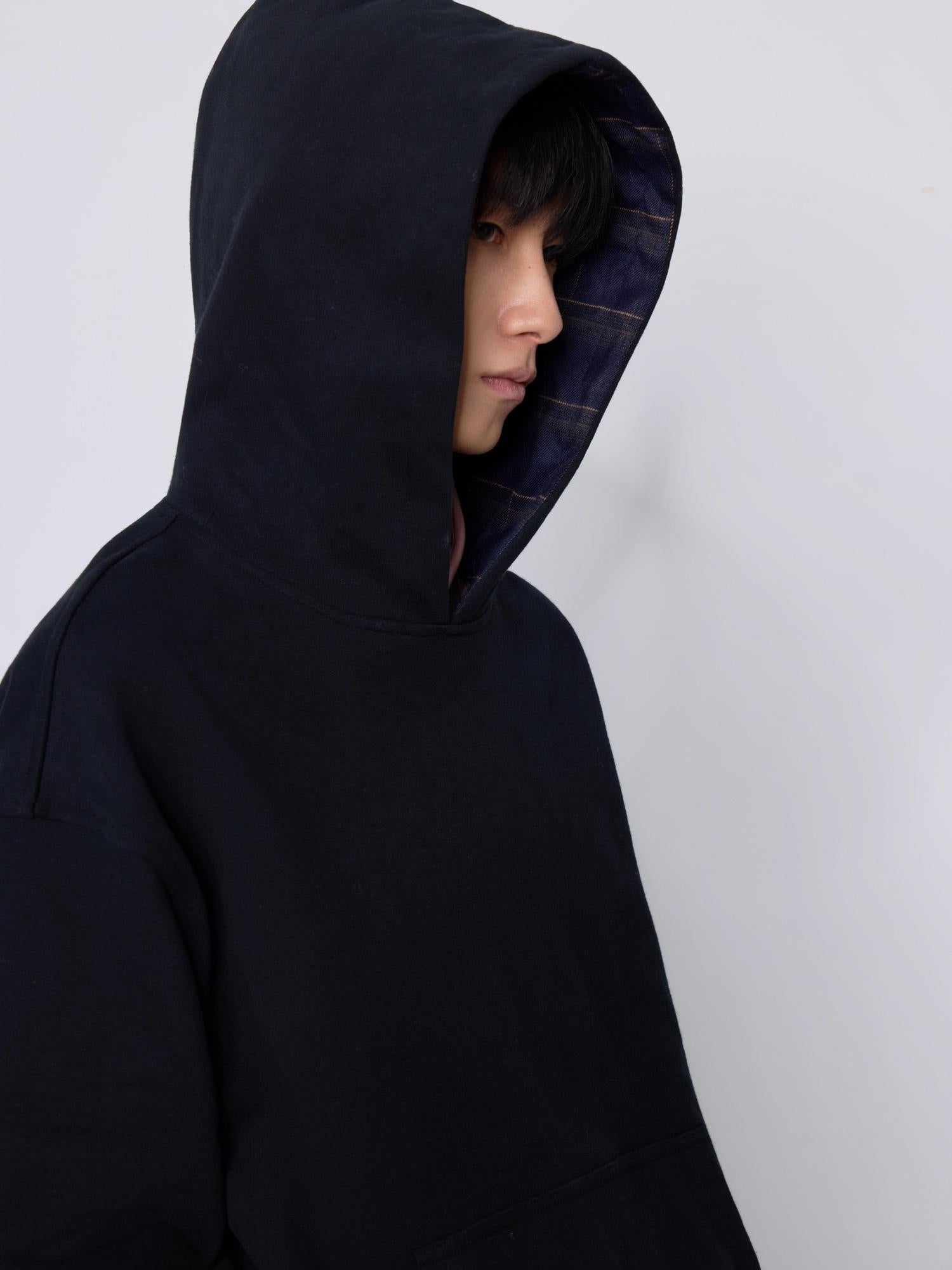4JUNKS Warm Fleece Lined Oversized Plaid Cotton Blend Casual Unisex Long Sleeve Hoodie
