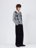 Warm Knit Diamond Crew Neck Long Sleeve Men Citywalk Wool Blend Cardigans