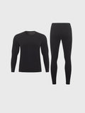4JUNKS Warm Minimalist Black Crew Neck Long Sleeve Long Pants Men Solid Lounge Sets