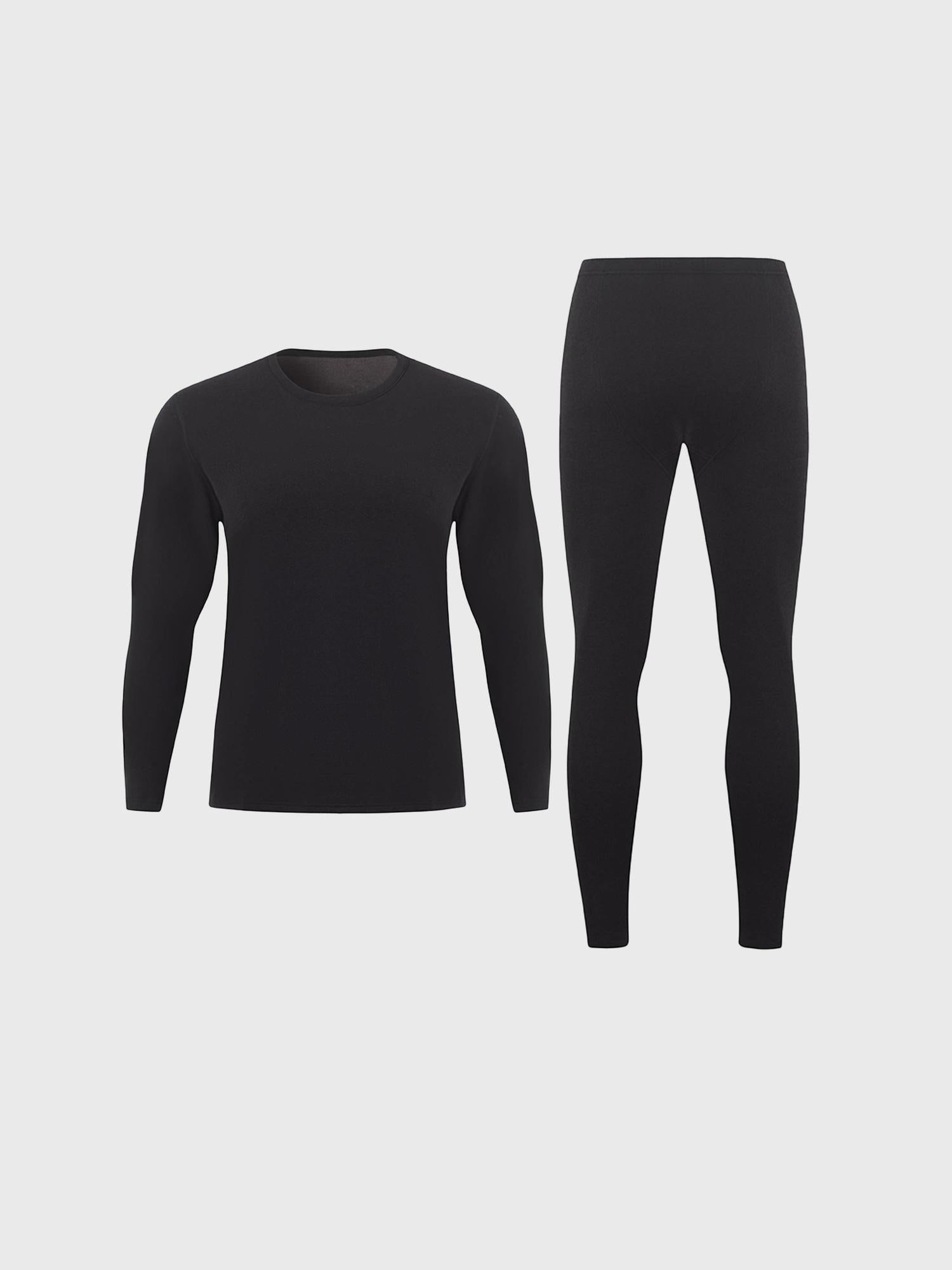 4JUNKS Warm Minimalist Black Crew Neck Long Sleeve Long Pants Men Solid Lounge Sets