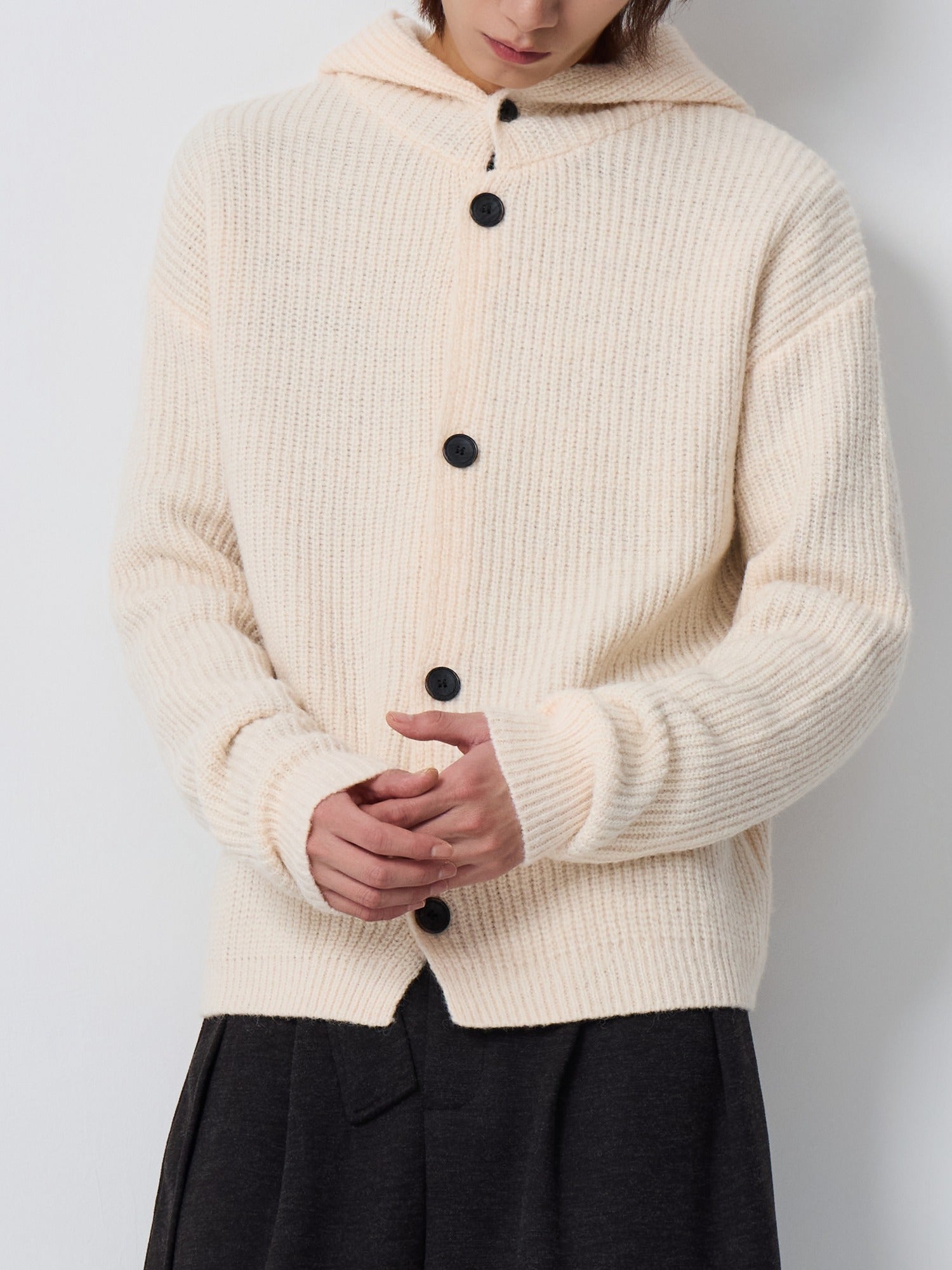 4JUNKS Warm Wool Blend Relaxed Hooded Unisex City Commute Soft Knit Cardigan