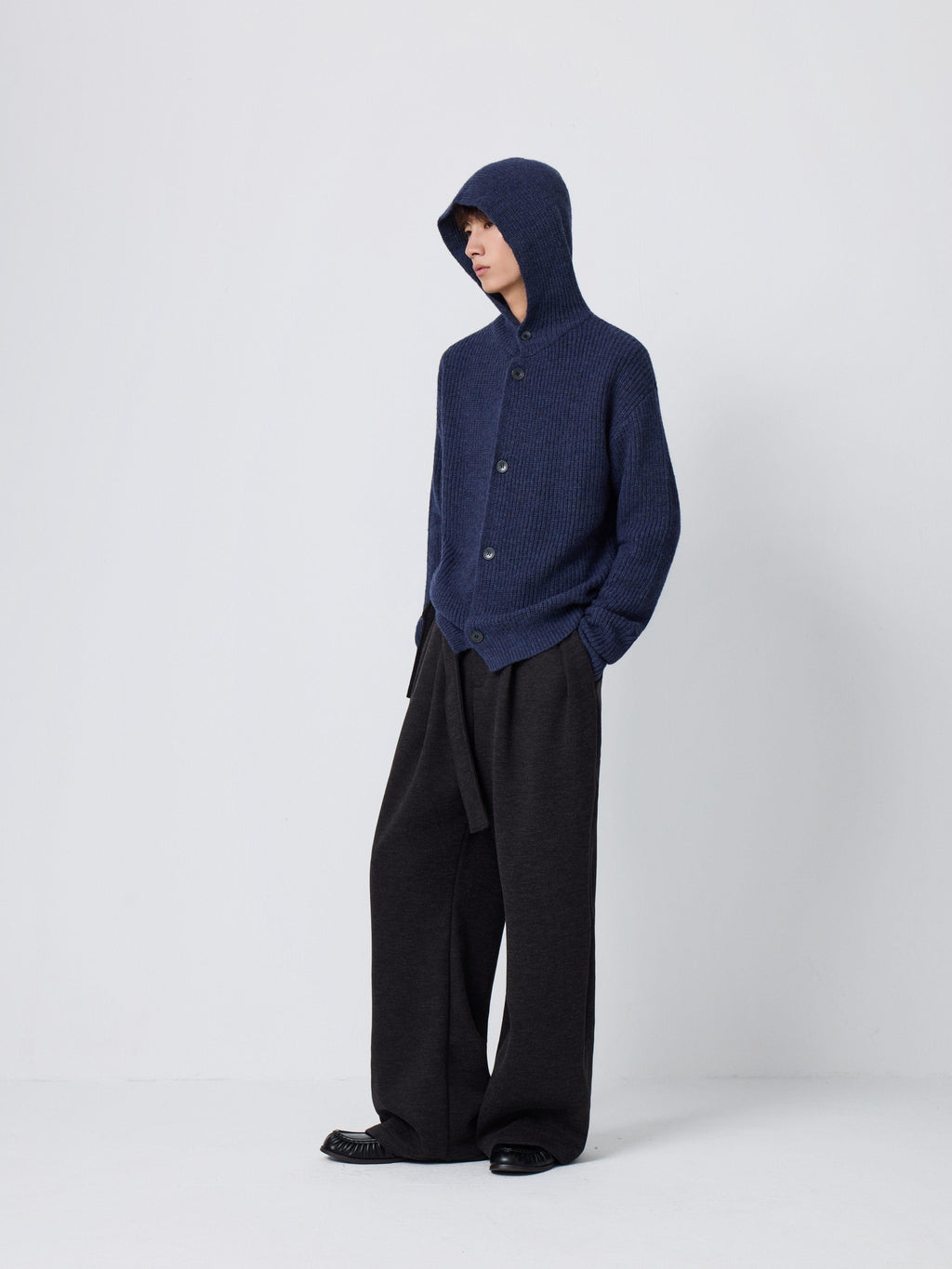 4JUNKS Warm Wool Blend Relaxed Hooded Unisex City Commute Soft Knit Cardigan