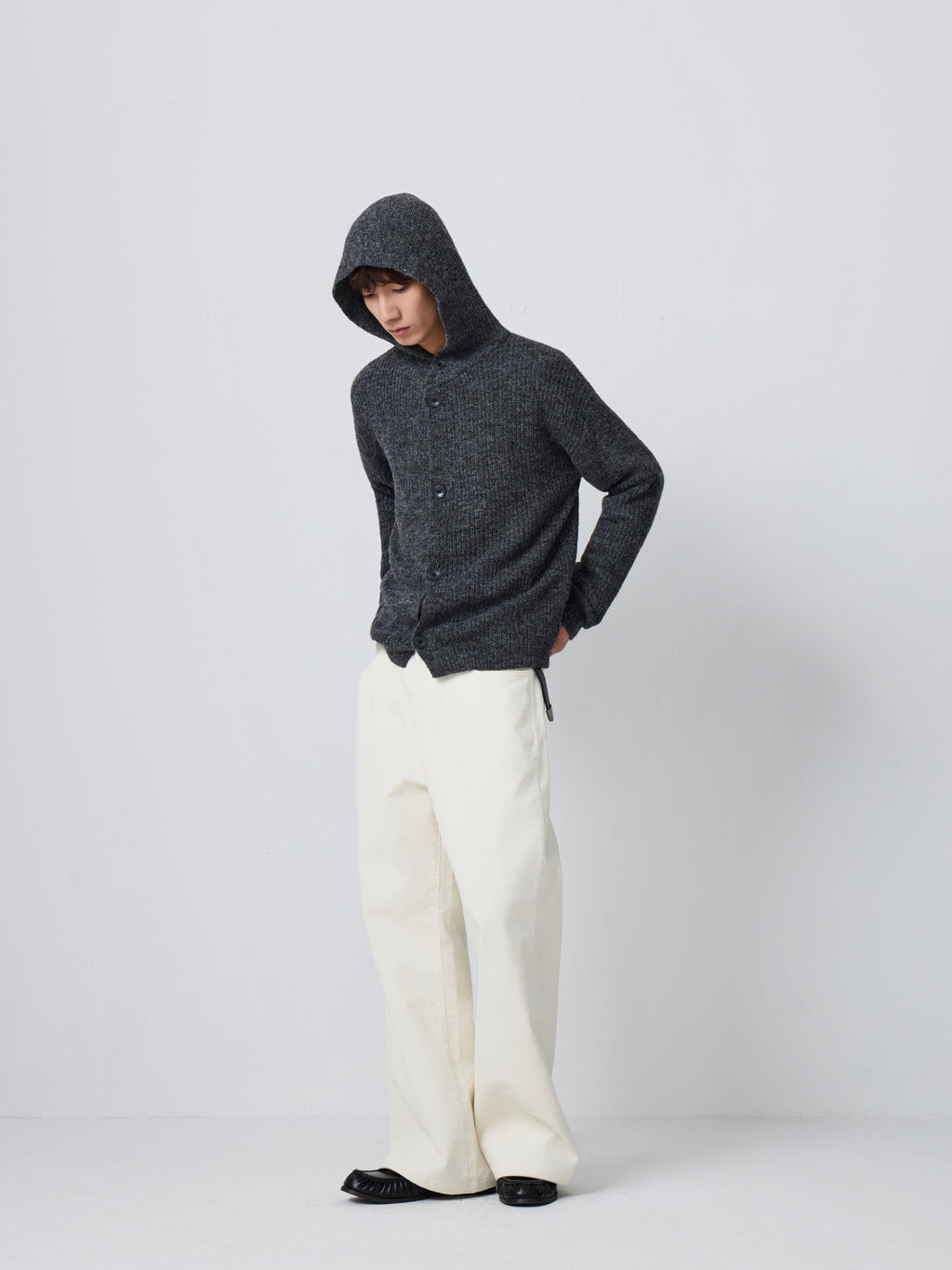 4JUNKS Warm Wool Blend Relaxed Hooded Unisex City Commute Soft Knit Cardigan