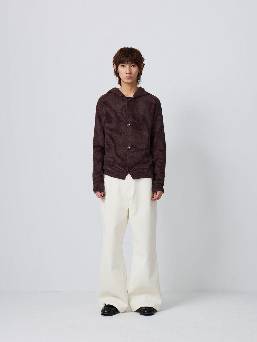 4JUNKS Warm Wool Blend Relaxed Hooded Unisex City Commute Soft Knit Cardigan