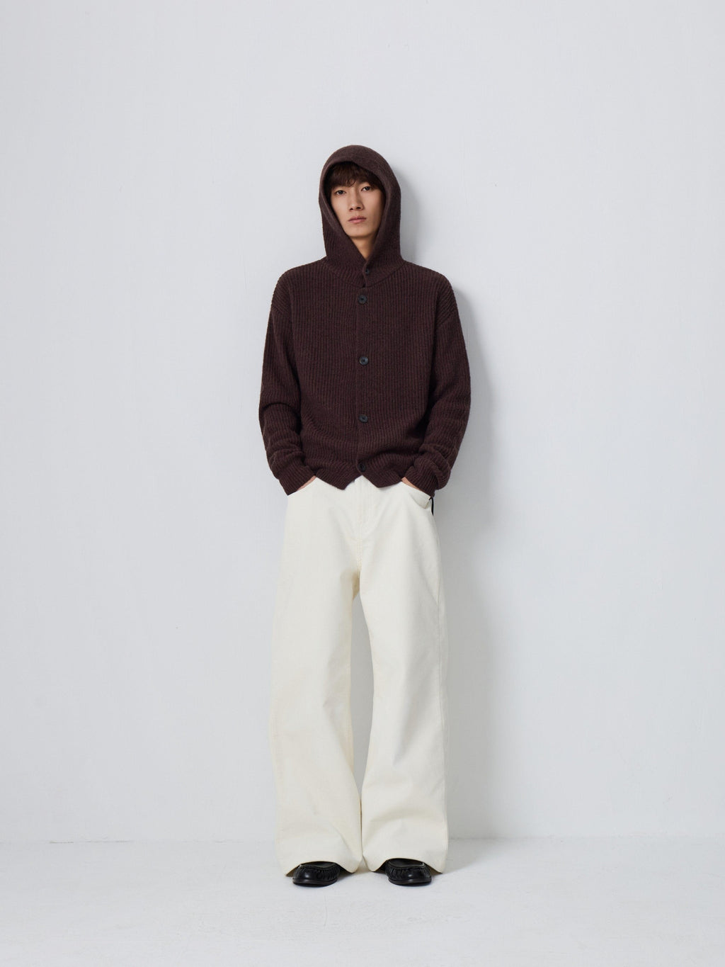 4JUNKS Warm Wool Blend Relaxed Hooded Unisex City Commute Soft Knit Cardigan